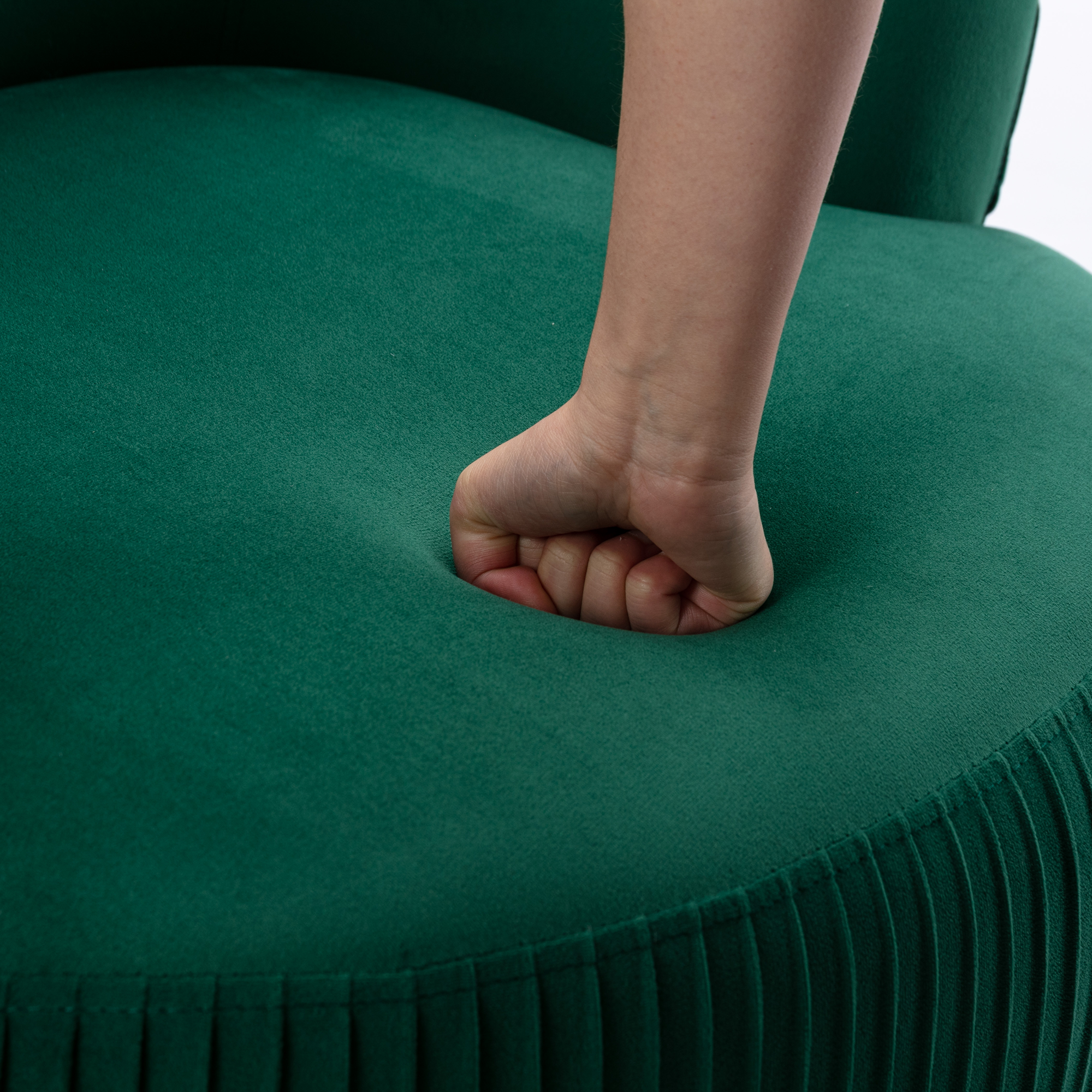 Velvet Fabric Swivel Accent Armchair Barrel Chair With Black Metal Ring- Green_2