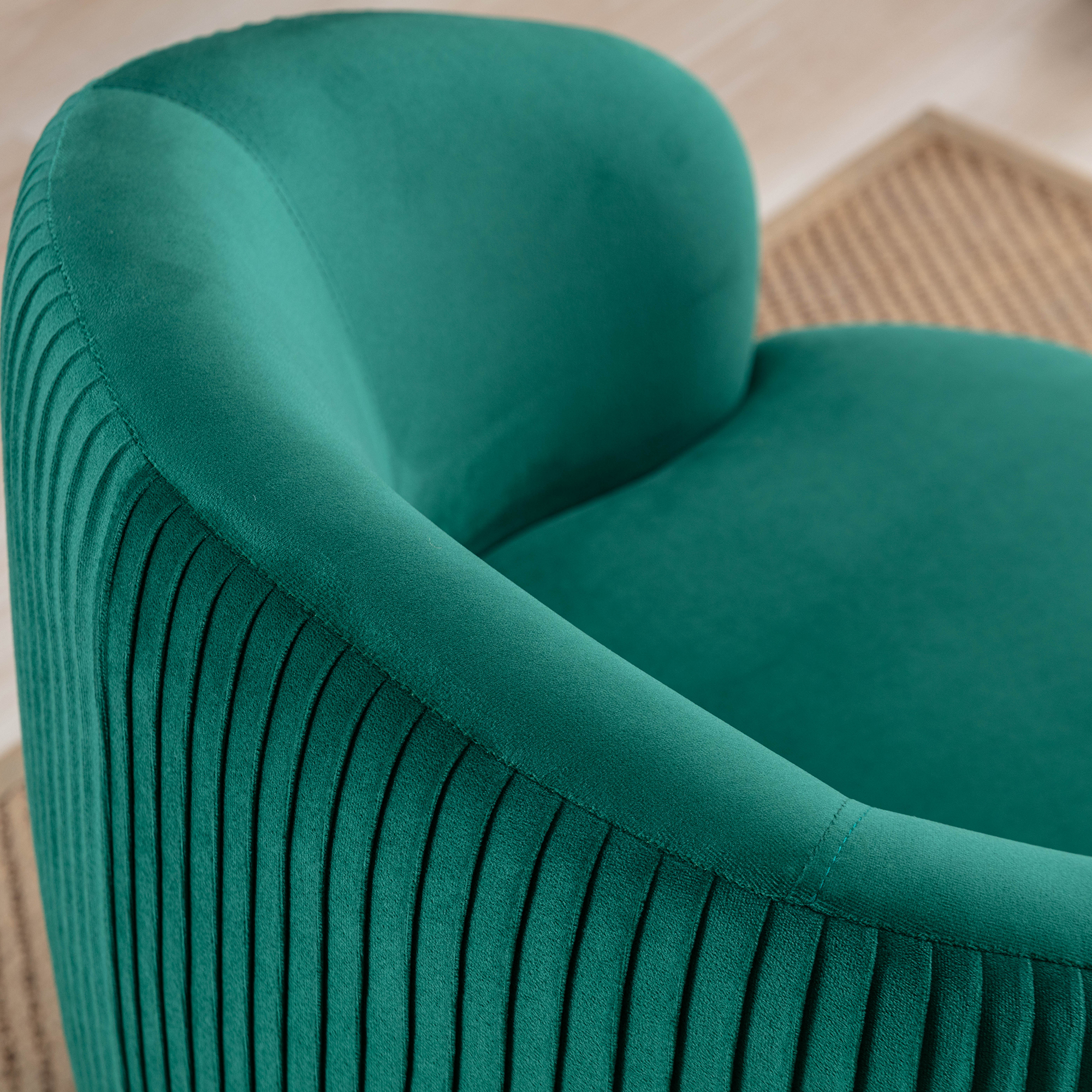 Velvet Fabric Swivel Accent Armchair Barrel Chair With Black Metal Ring- Green_3