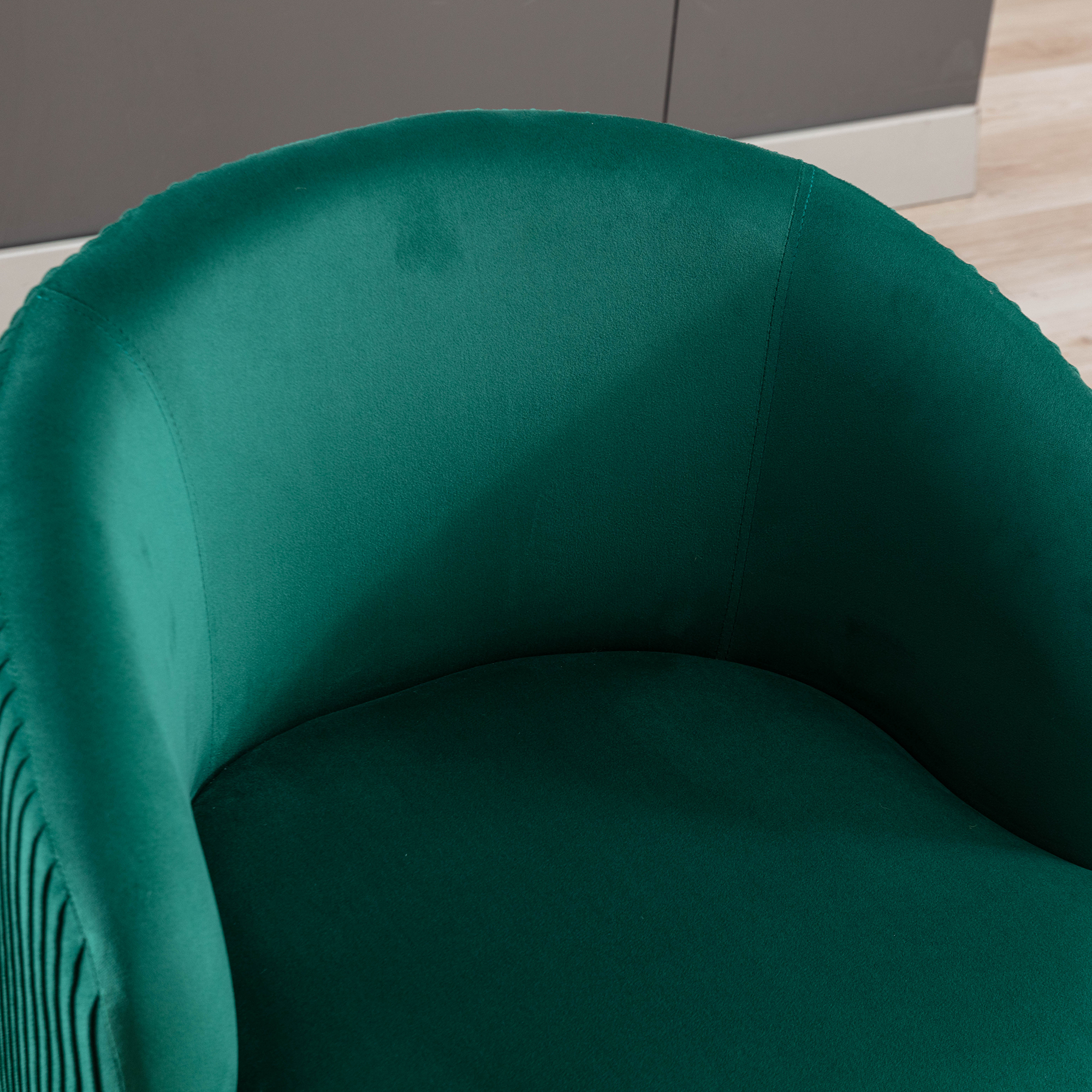 Velvet Fabric Swivel Accent Armchair Barrel Chair With Black Metal Ring- Green_4