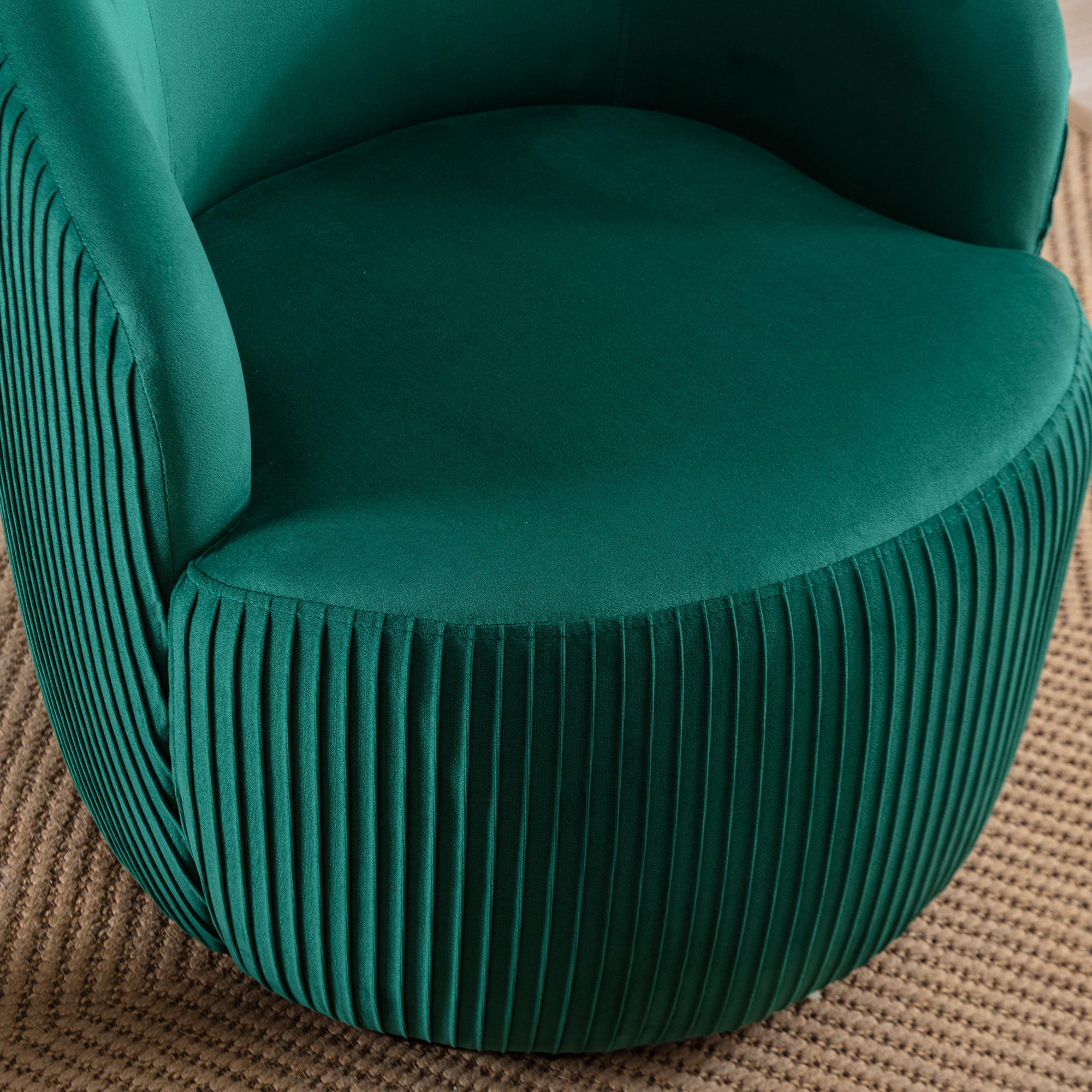 Velvet Fabric Swivel Accent Armchair Barrel Chair With Black Metal Ring- Green_5