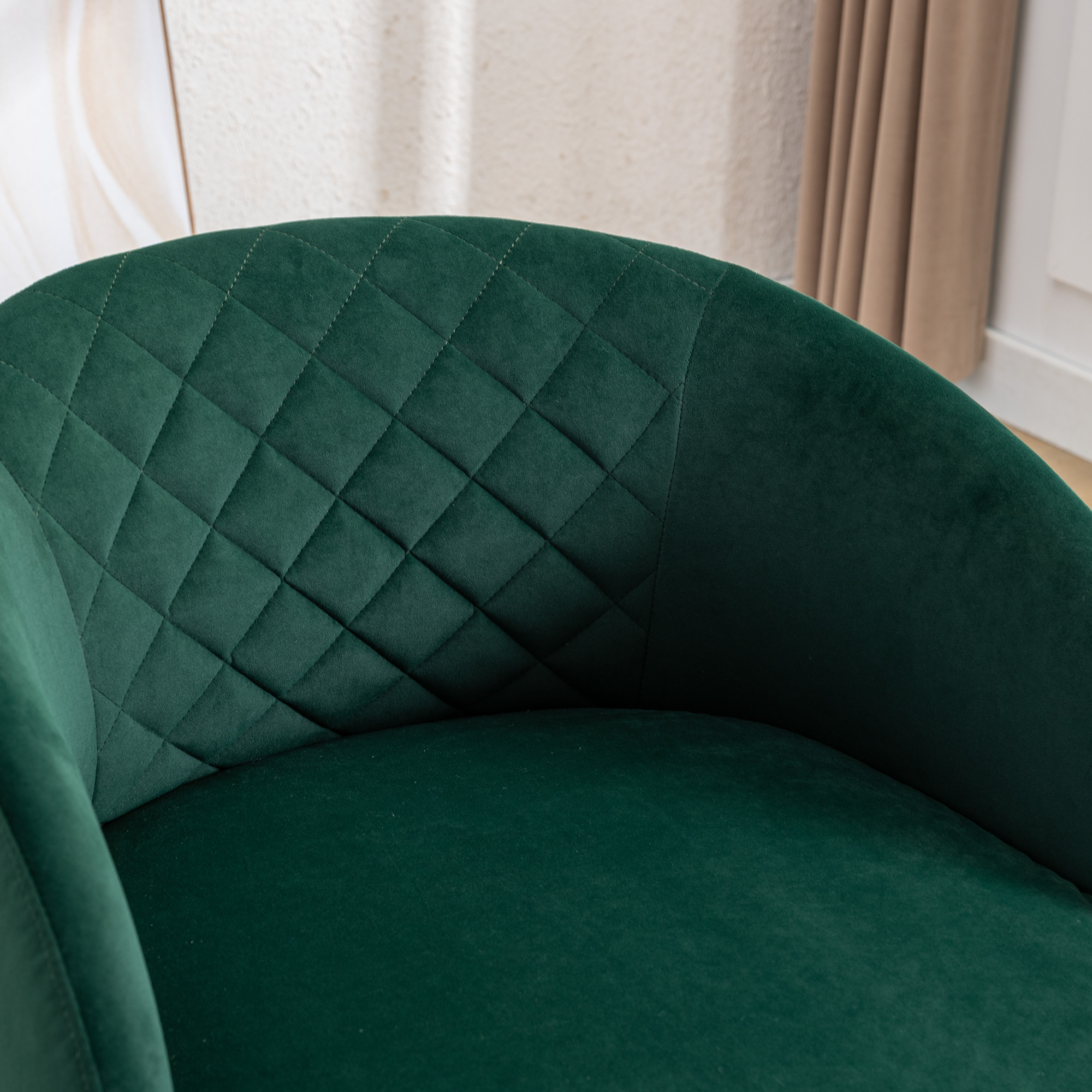 Modern Upholstered Velvet Fabric Curved Back Swivel Chair Accent Barrel Chair- Green_2