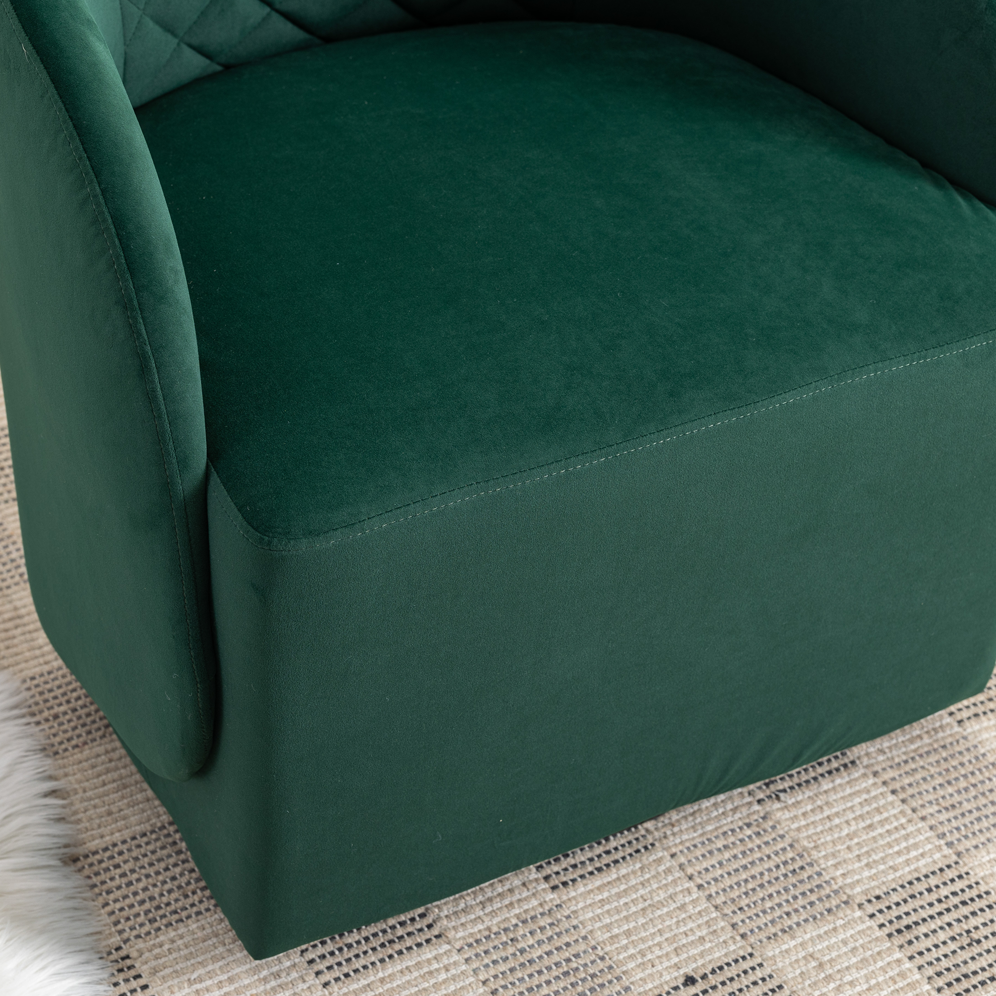 Modern Upholstered Velvet Fabric Curved Back Swivel Chair Accent Barrel Chair- Green_3