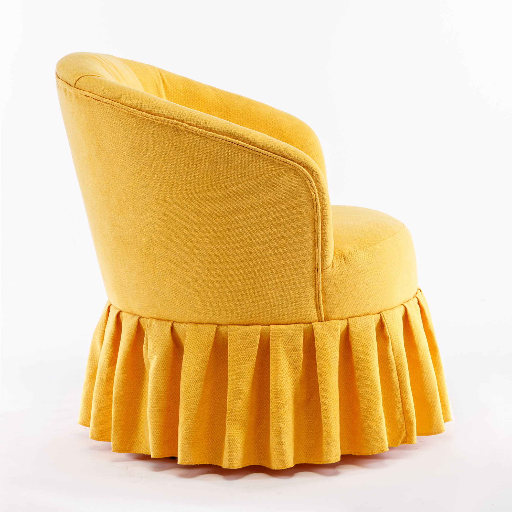 Linen Fabric Accent Swivel Chair Auditorium Chair With Pleated Skirt- Yellow_4