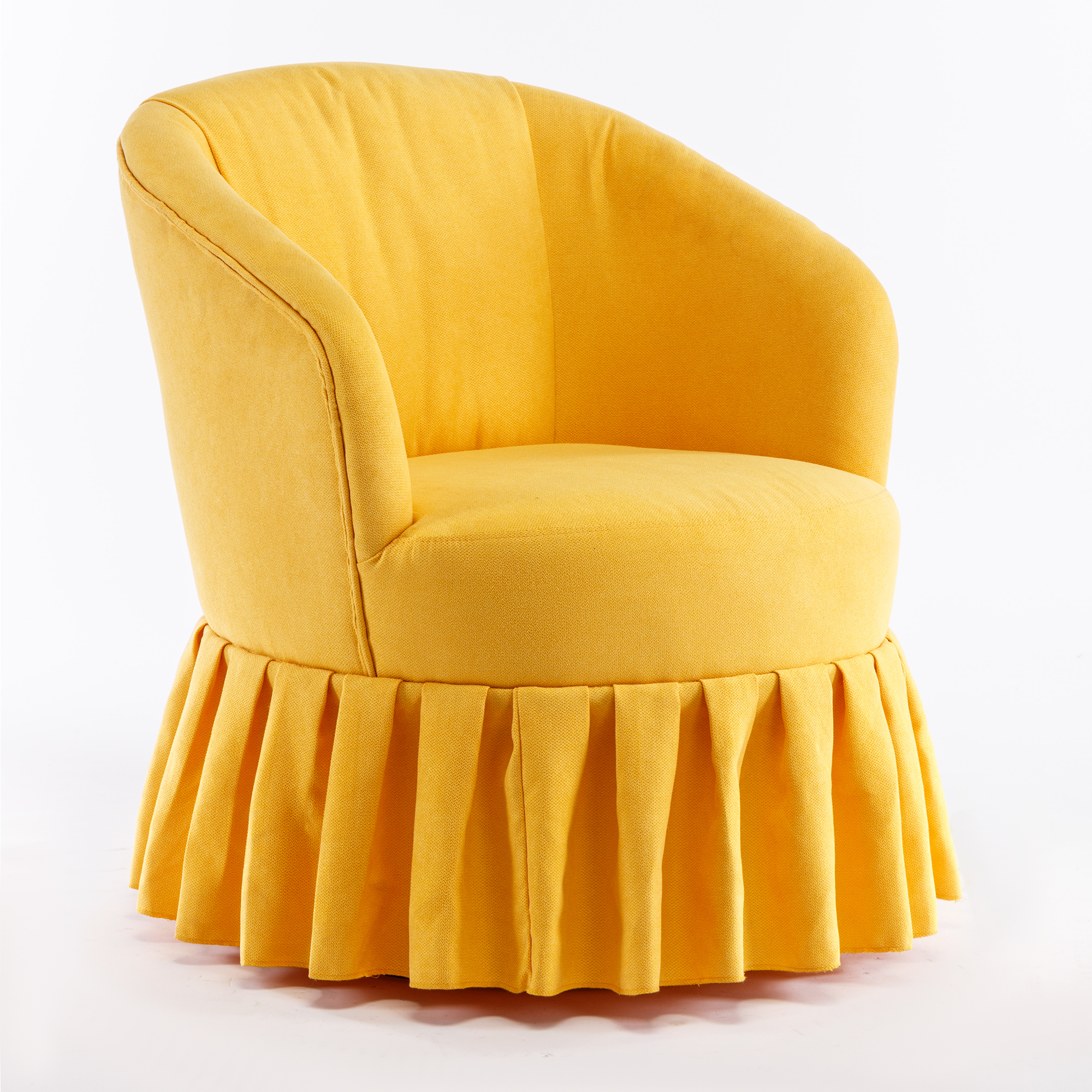 Linen Fabric Accent Swivel Chair Auditorium Chair With Pleated Skirt- Yellow_3
