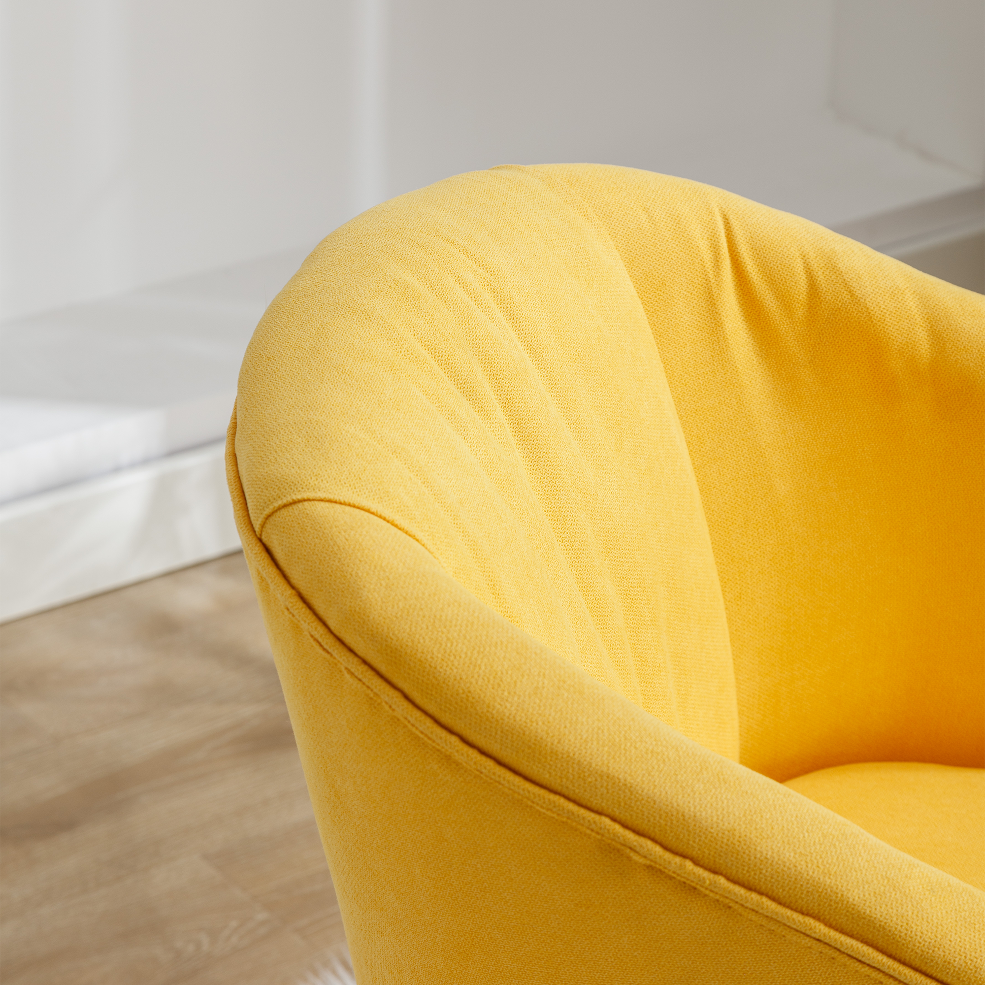 Linen Fabric Accent Swivel Chair Auditorium Chair With Pleated Skirt- Yellow_6