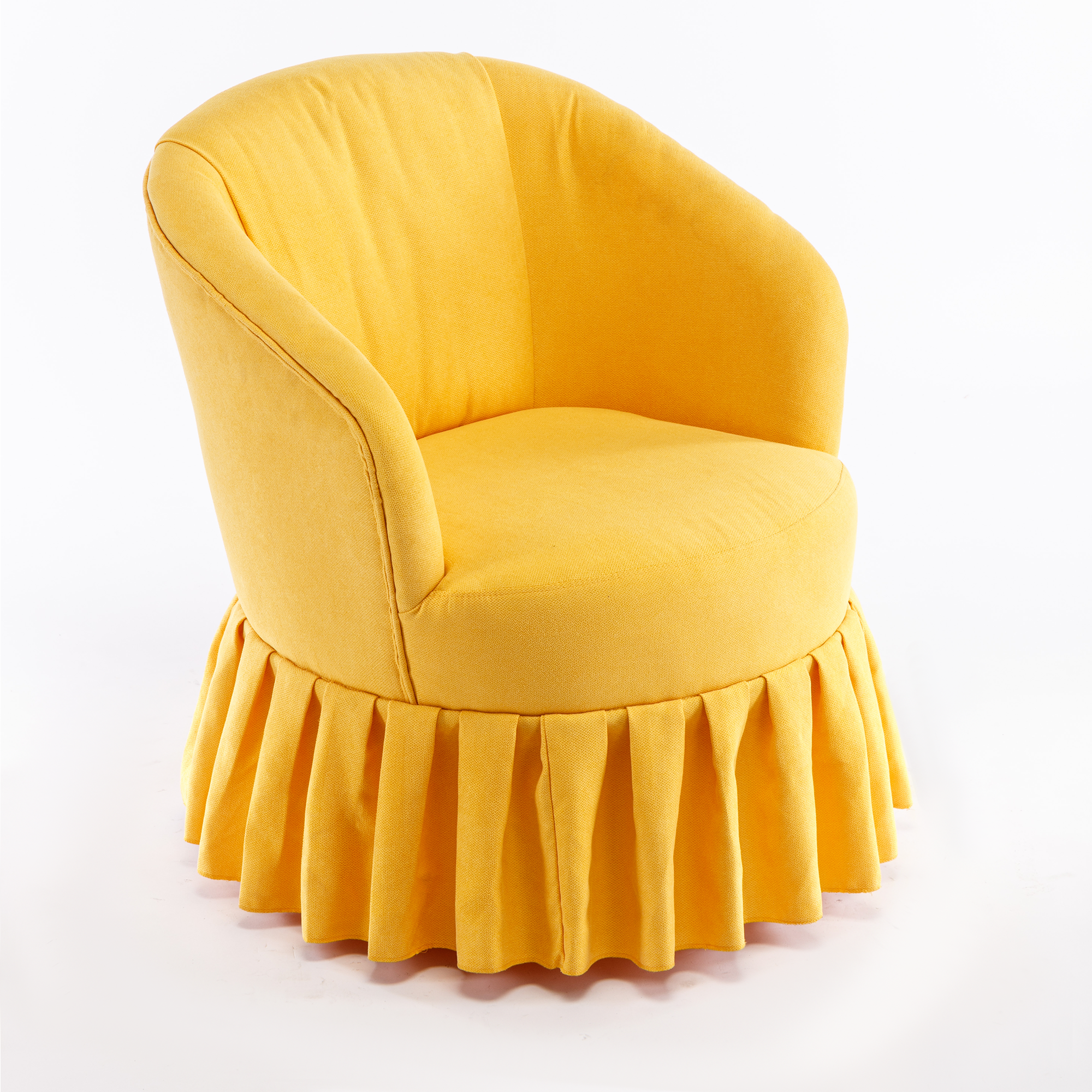 Linen Fabric Accent Swivel Chair Auditorium Chair With Pleated Skirt- Yellow_7