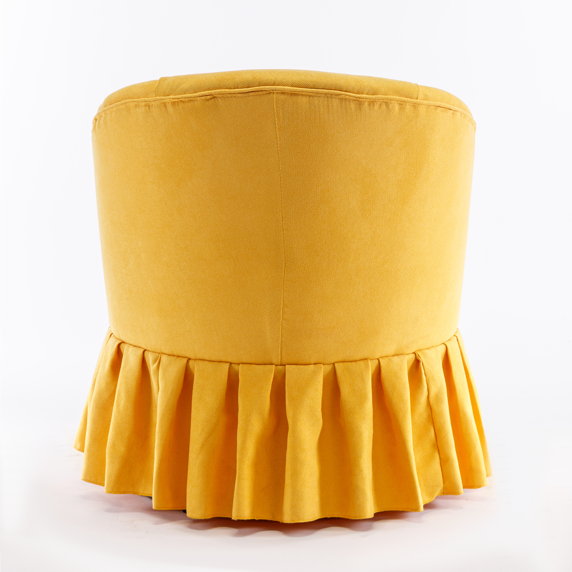Linen Fabric Accent Swivel Chair Auditorium Chair With Pleated Skirt- Yellow_8