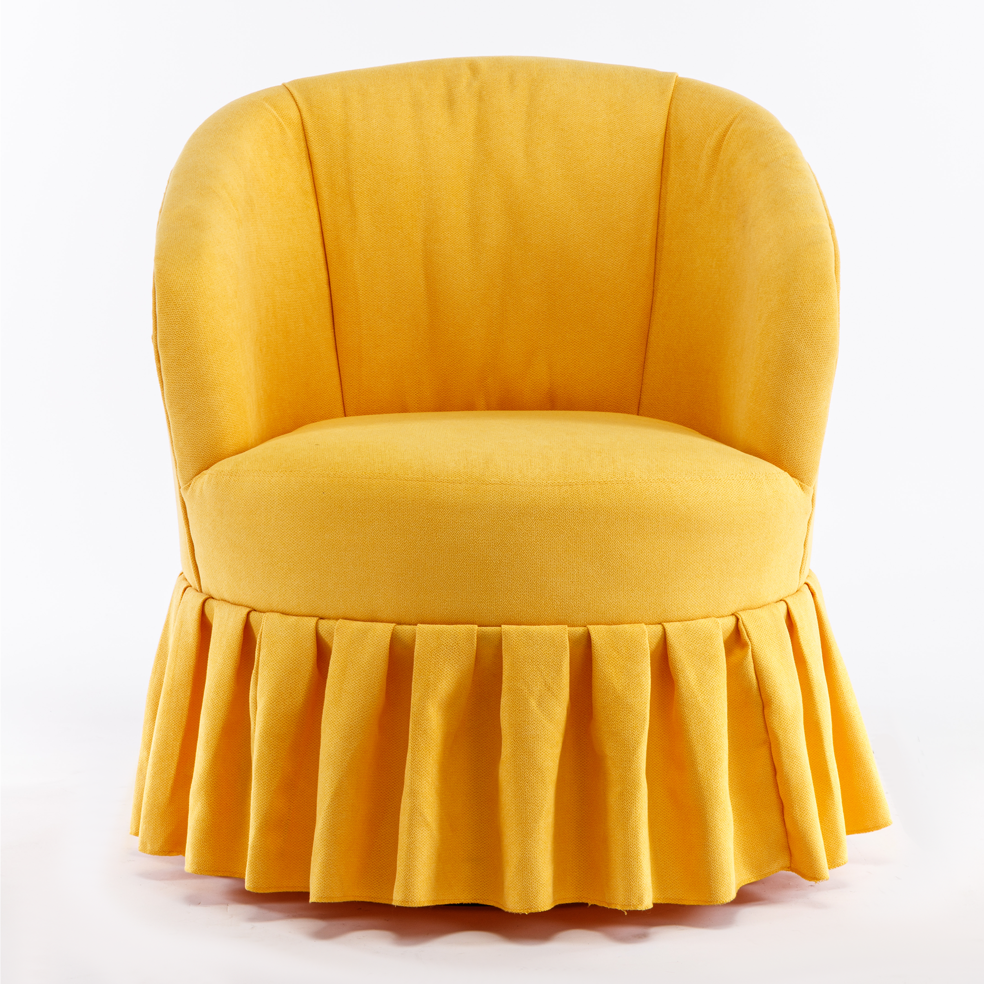 Linen Fabric Accent Swivel Chair Auditorium Chair With Pleated Skirt- Yellow_9