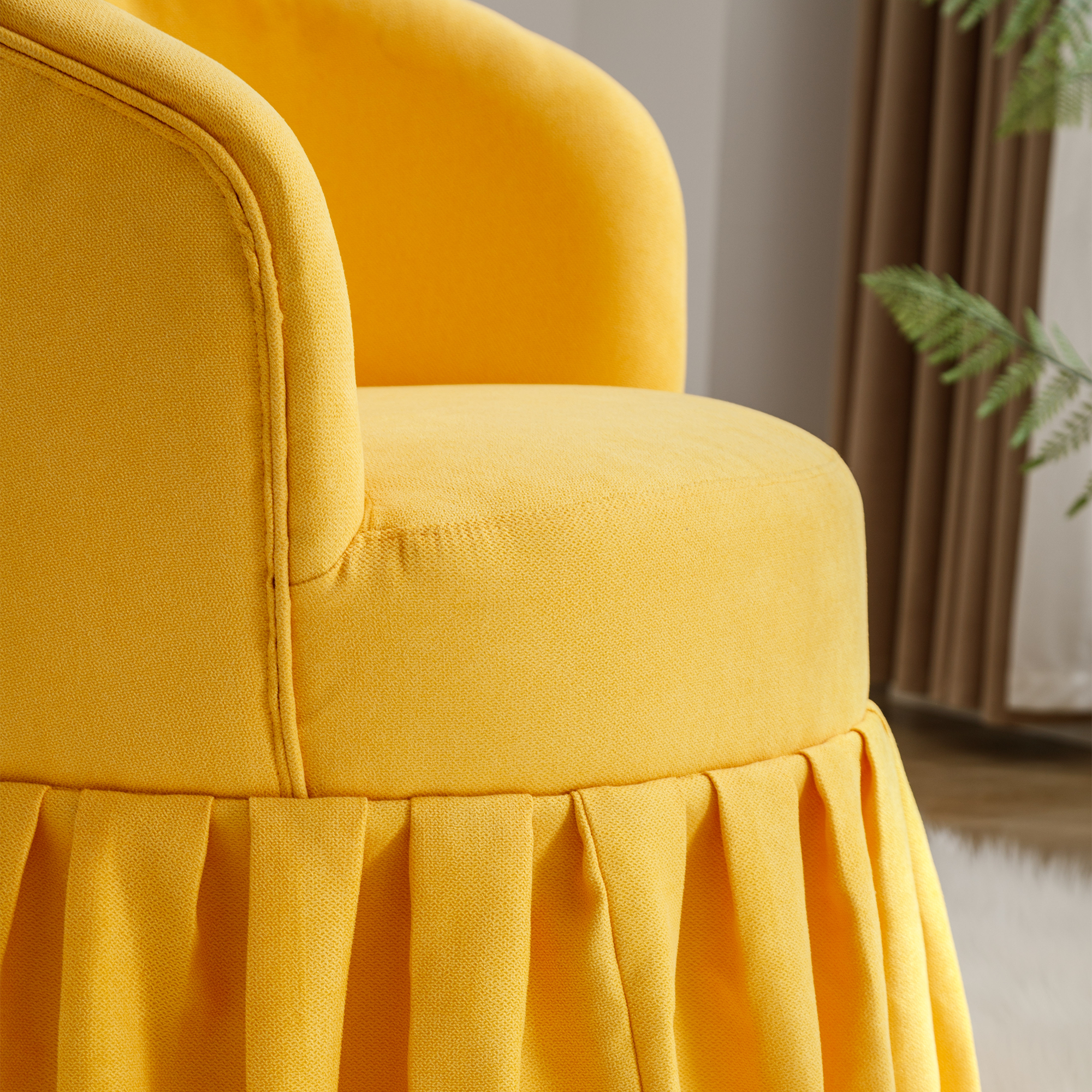 Linen Fabric Accent Swivel Chair Auditorium Chair With Pleated Skirt- Yellow_10