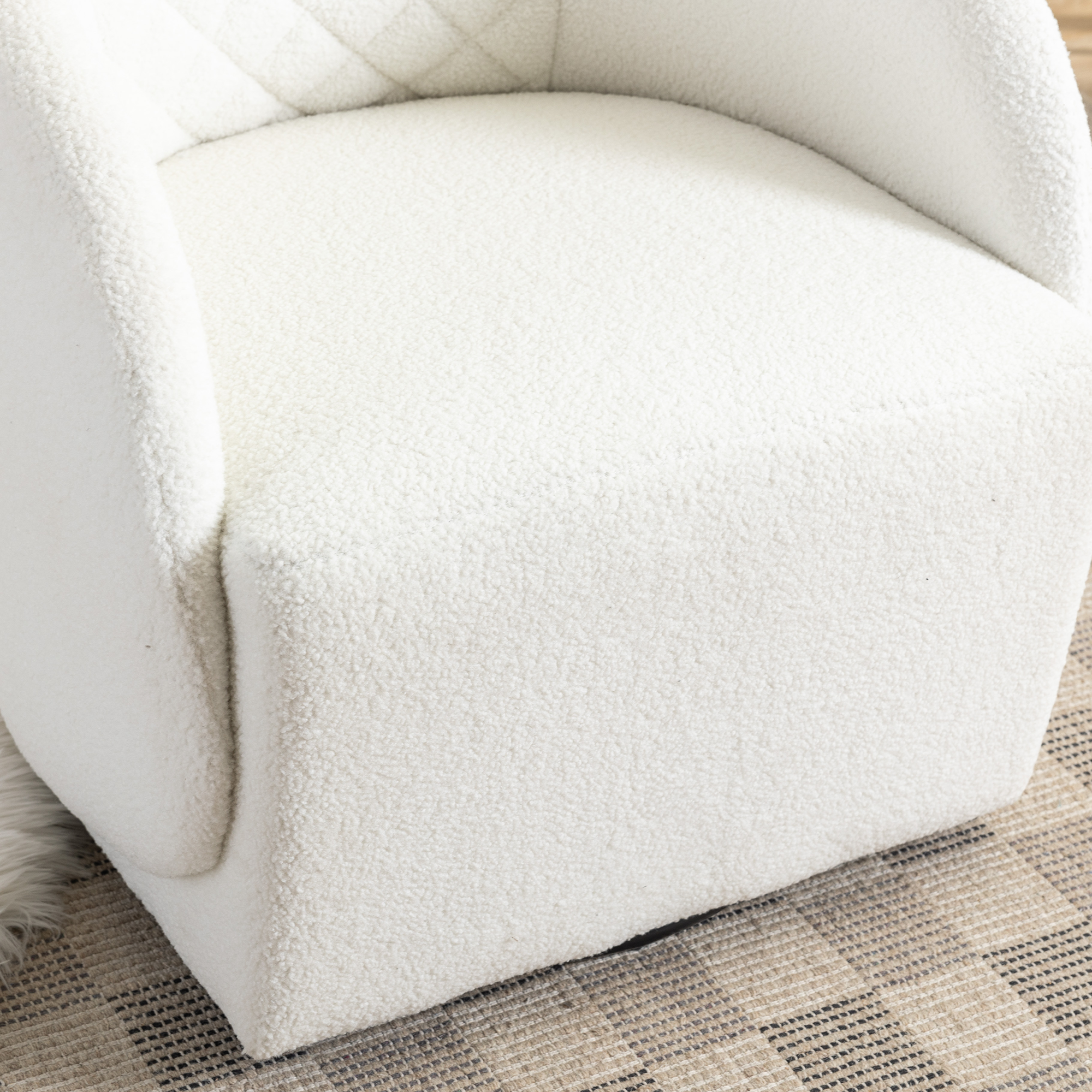 Modern Upholstered Teddy Fabric Curved Back Swivel Chair Accent Barrel Chair- Ivory_7