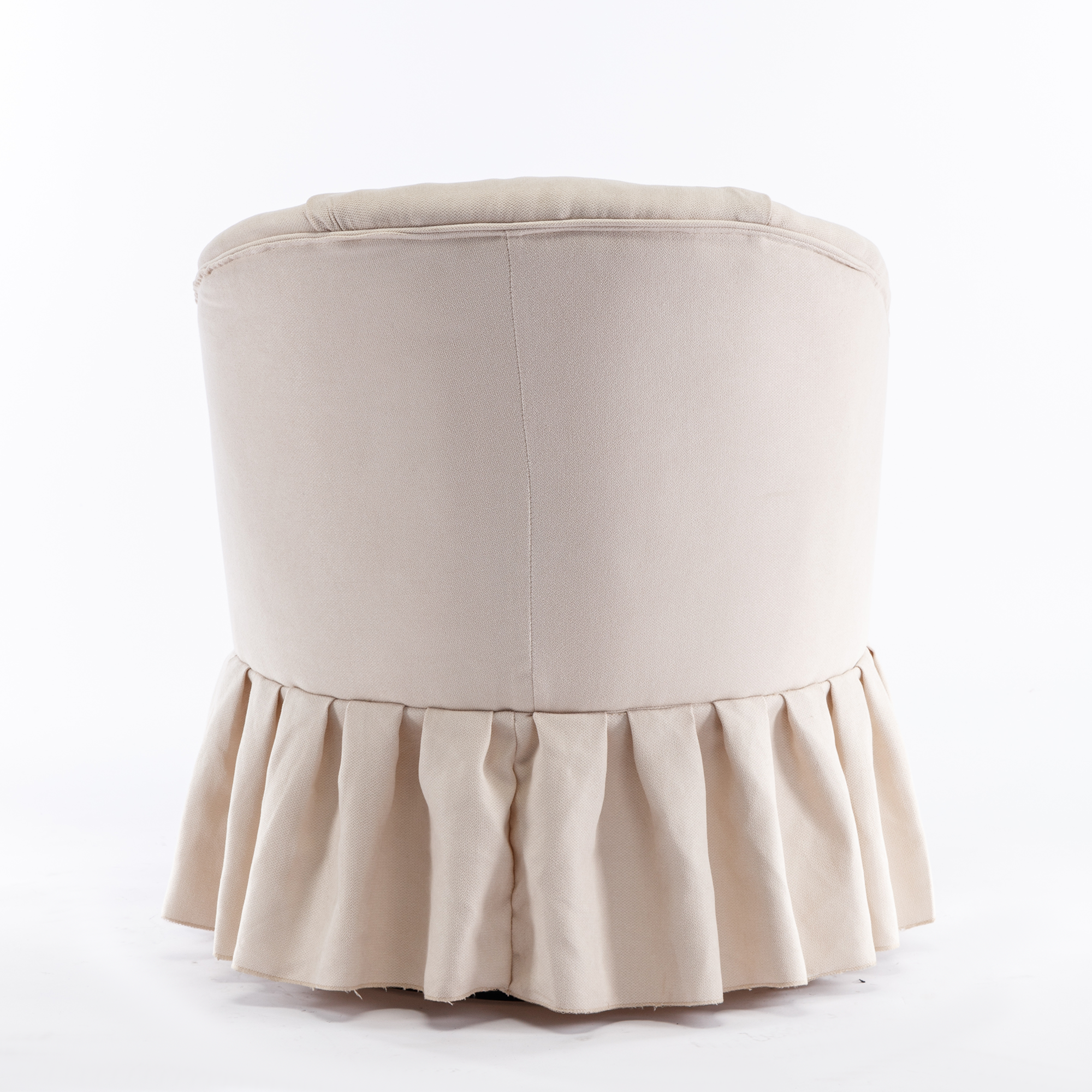 Linen Fabric Accent Swivel Chair Auditorium Chair With Pleated Skirt- Beige_2