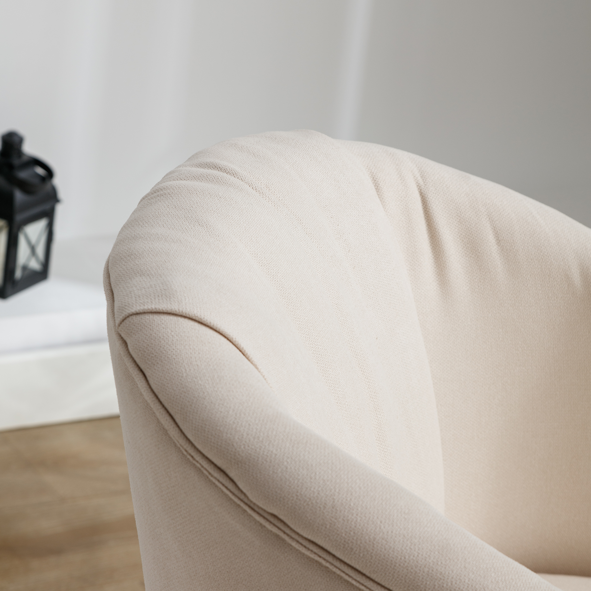 Linen Fabric Accent Swivel Chair Auditorium Chair With Pleated Skirt- Beige_4