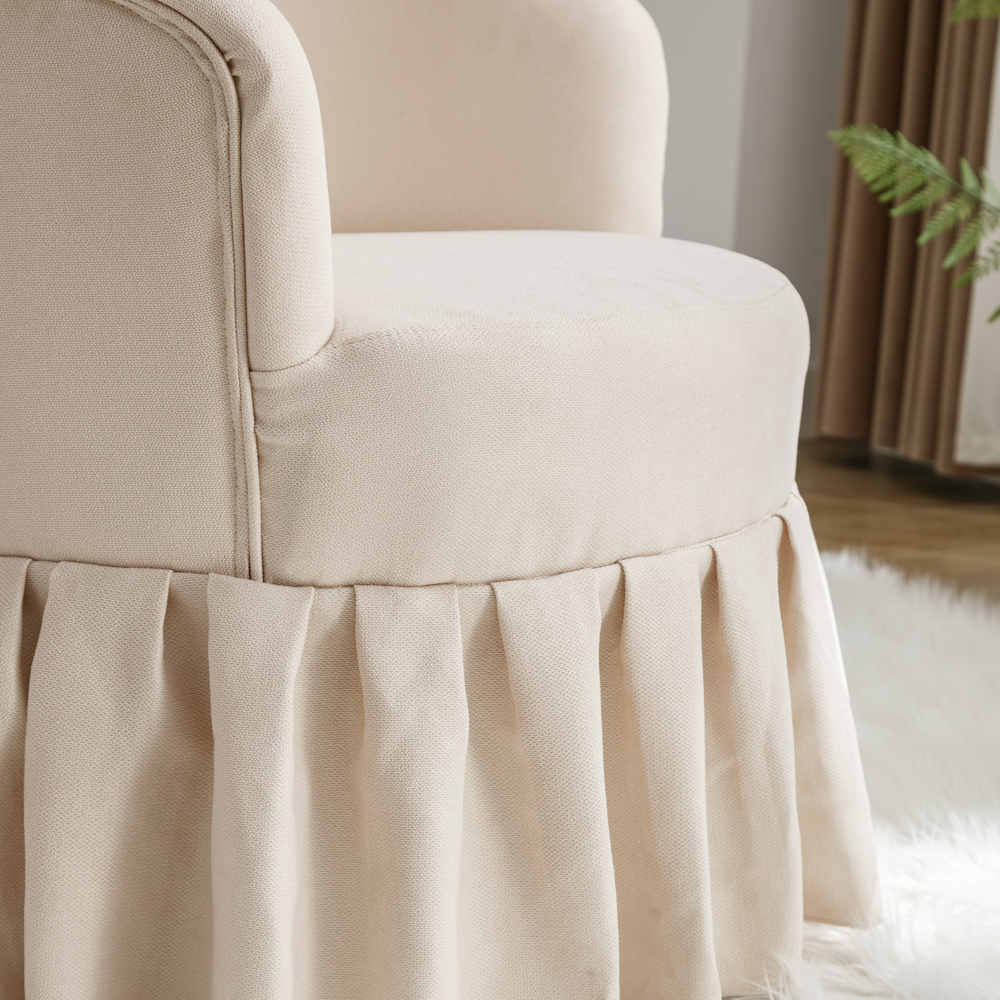 Linen Fabric Accent Swivel Chair Auditorium Chair With Pleated Skirt- Beige_7