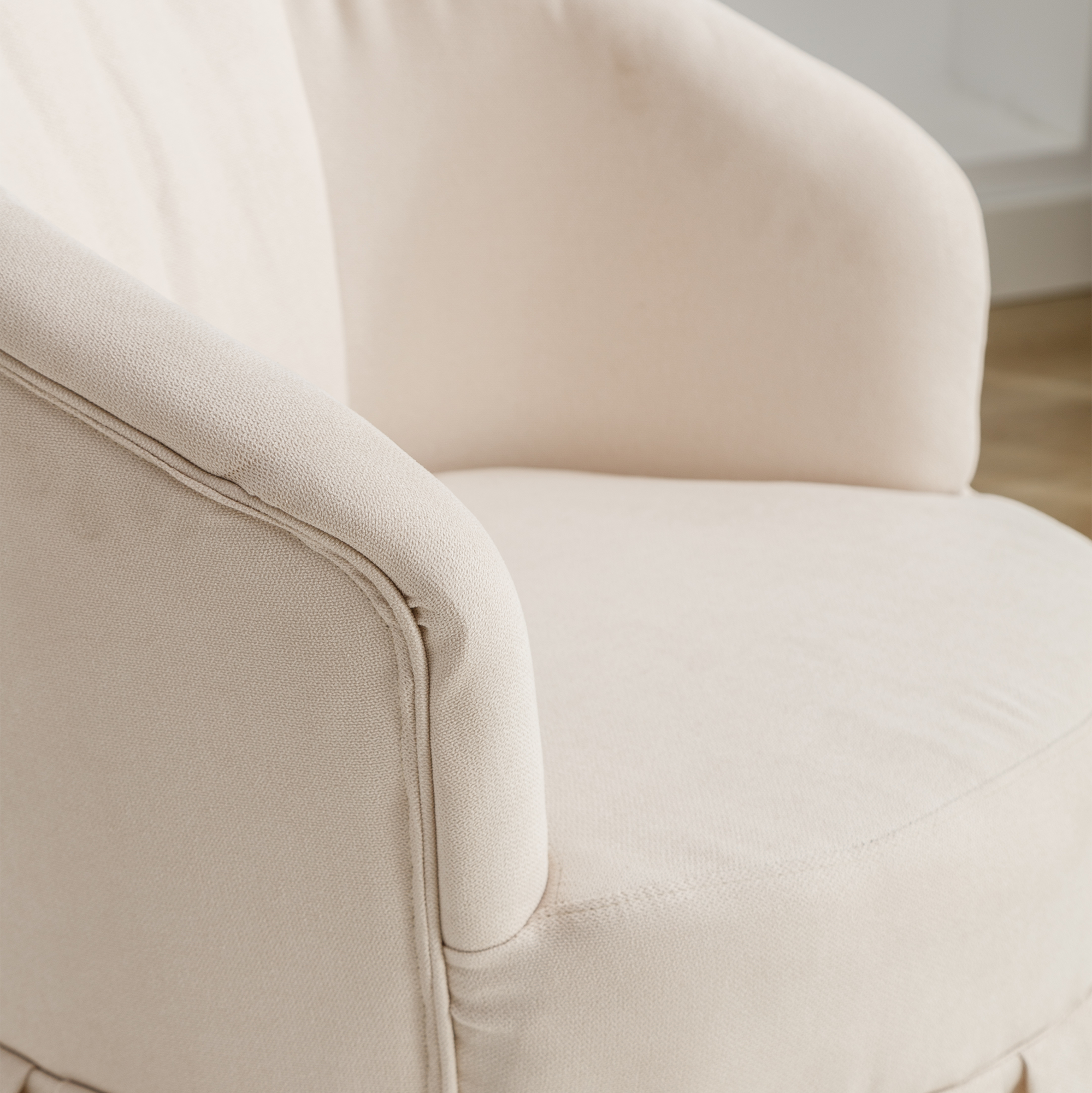 Linen Fabric Accent Swivel Chair Auditorium Chair With Pleated Skirt- Beige_8