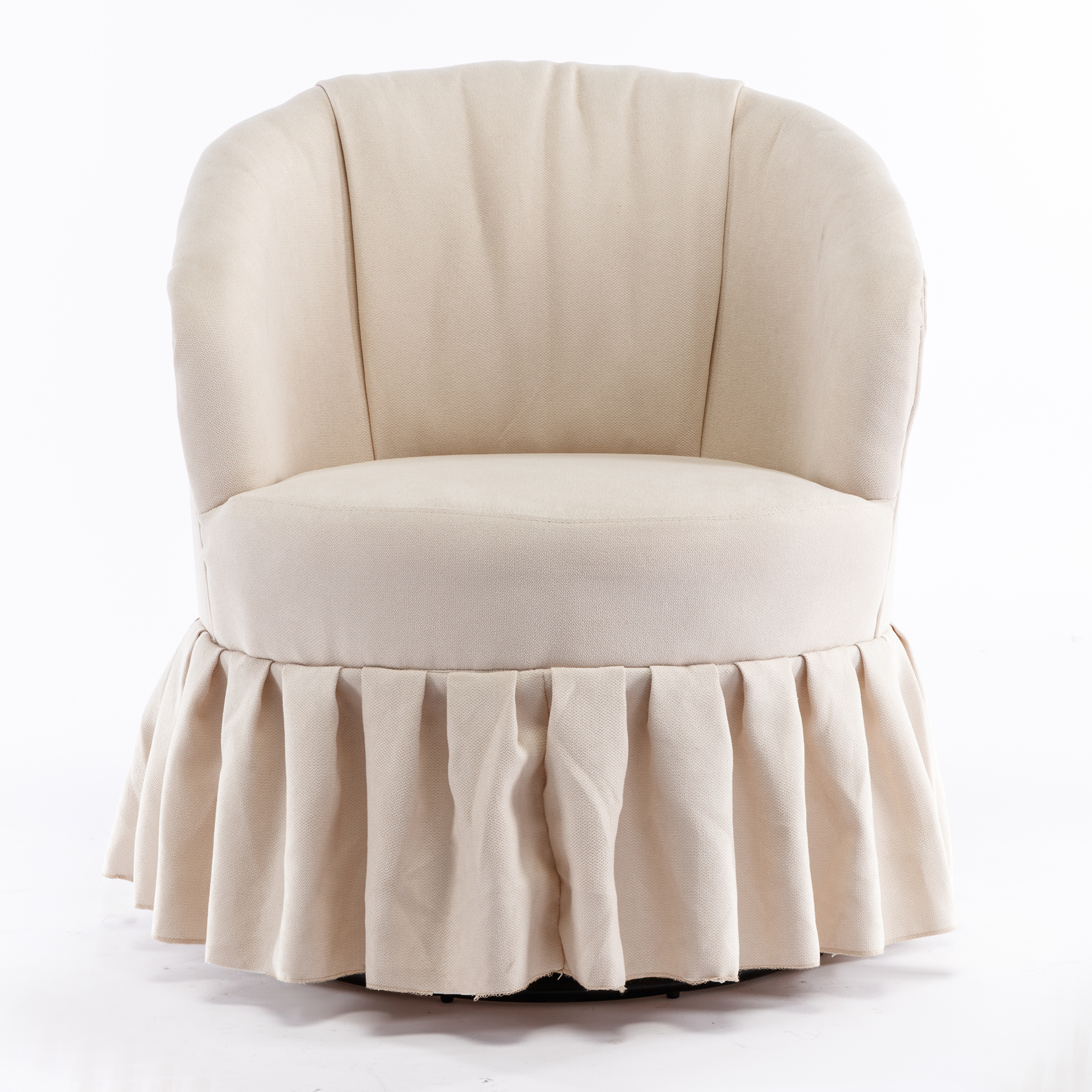 Linen Fabric Accent Swivel Chair Auditorium Chair With Pleated Skirt- Beige_9