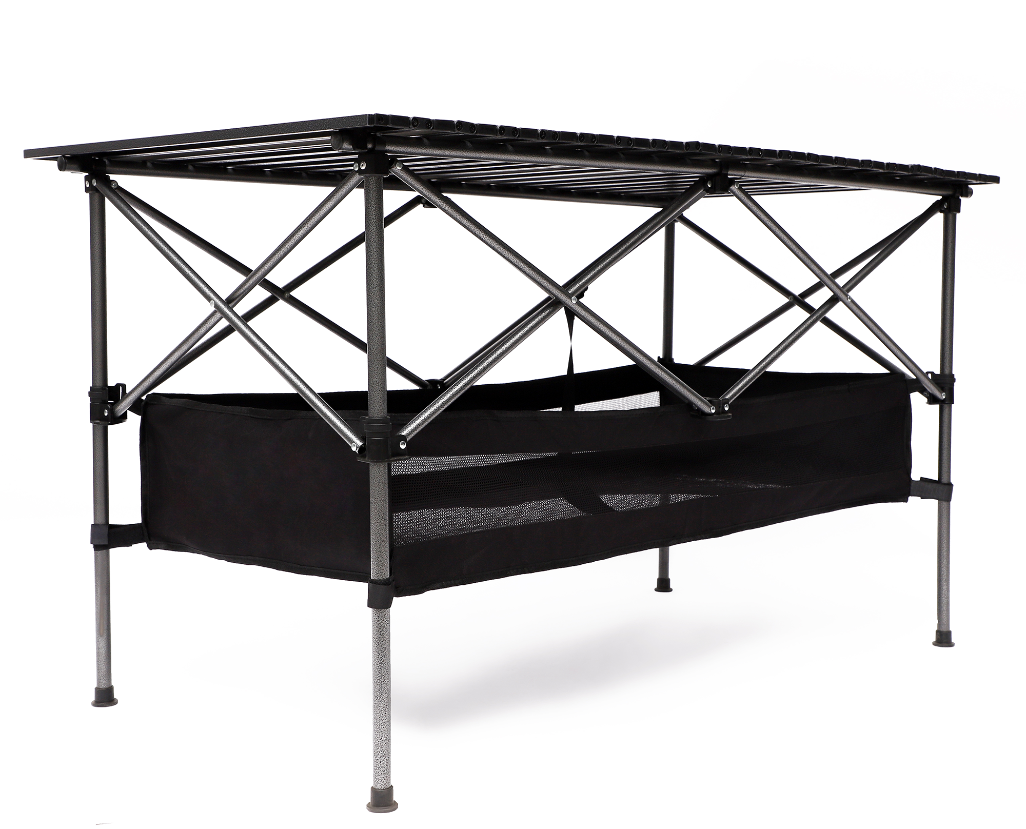 Set of 3 Outdoor Roll up Table and Folding Chair Set Portable Camping Set- Black_15