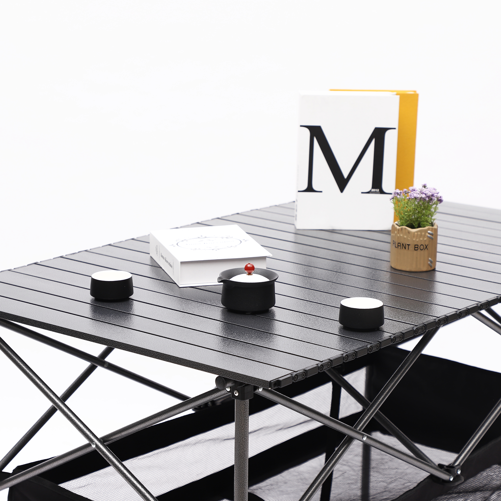 Set of 3 Outdoor Roll up Table and Folding Chair Set Portable Camping Set- Black_16