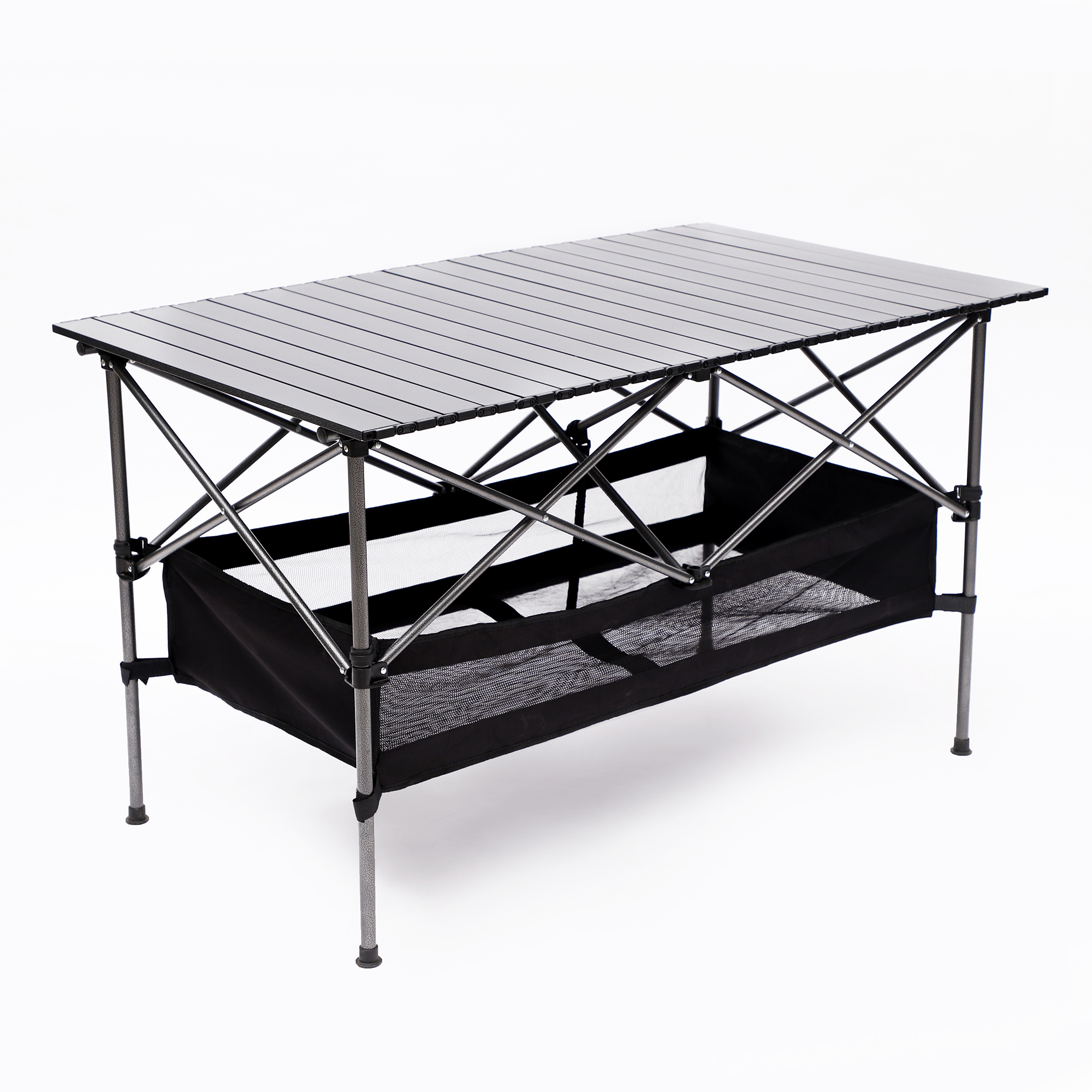 Set of 3 Outdoor Roll up Table and Folding Chair Set Portable Camping Set- Black_21