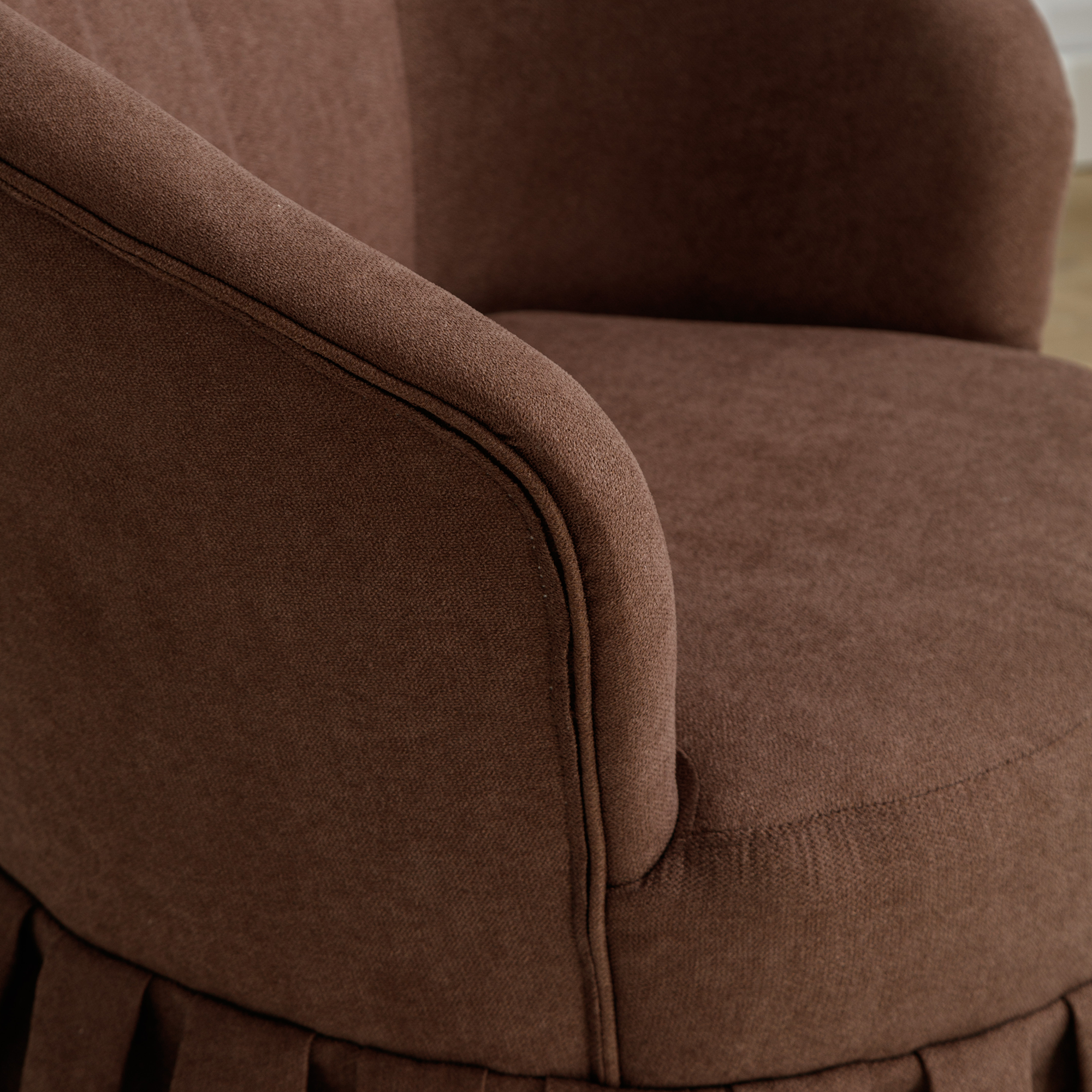 Linen Fabric Accent Swivel Chair Auditorium Chair With Pleated Skirt- Brown_2