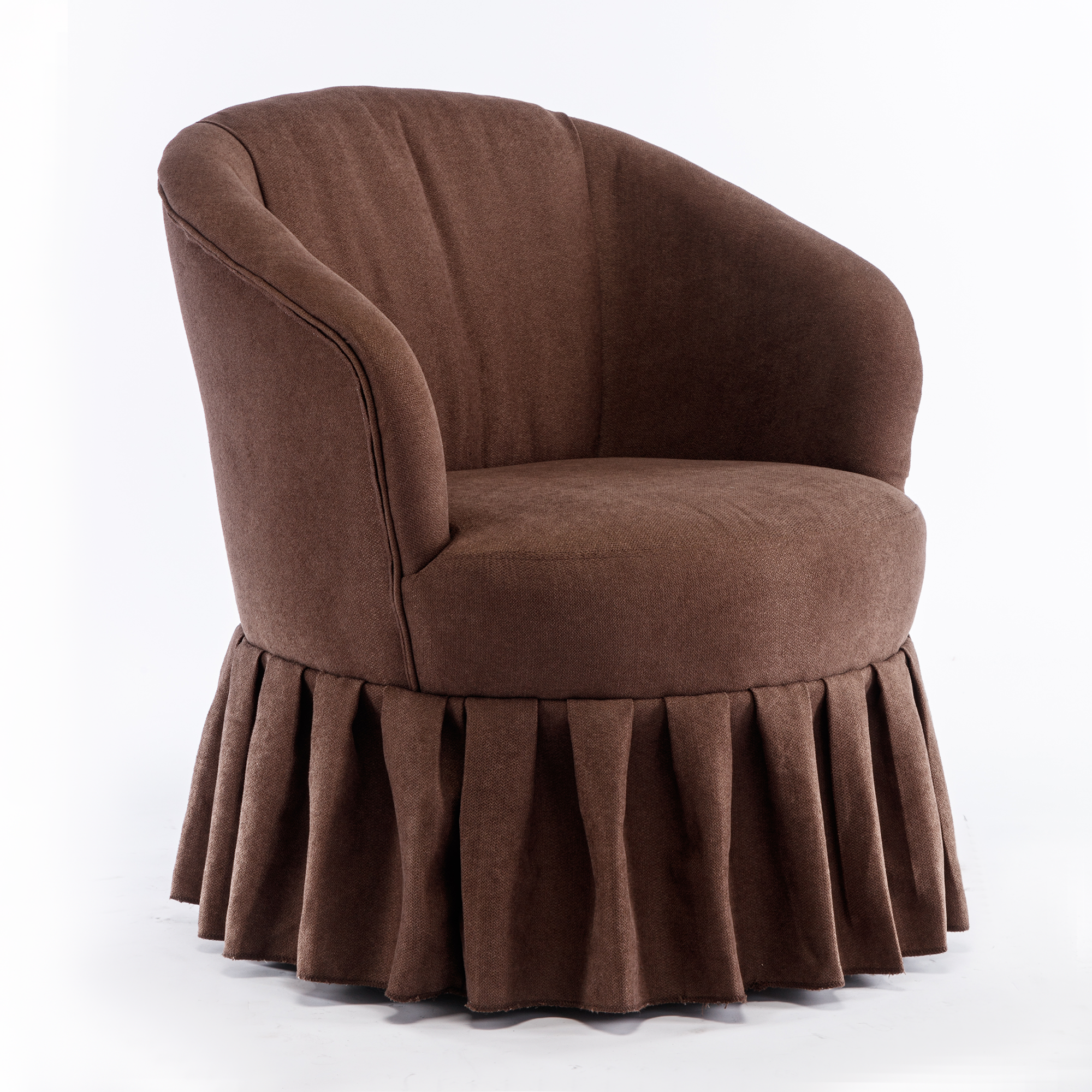 Linen Fabric Accent Swivel Chair Auditorium Chair With Pleated Skirt- Brown_3