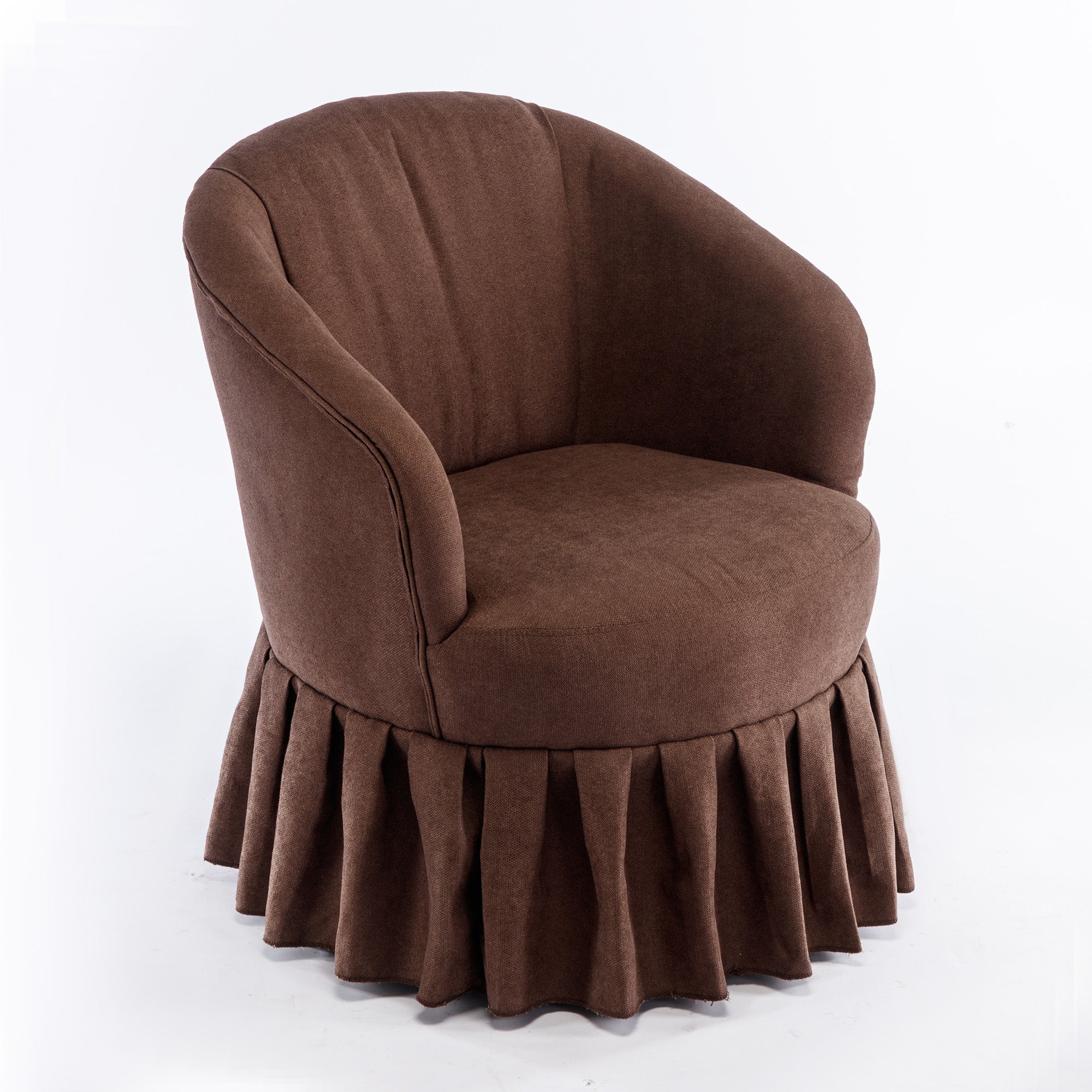 Linen Fabric Accent Swivel Chair Auditorium Chair With Pleated Skirt- Brown_7