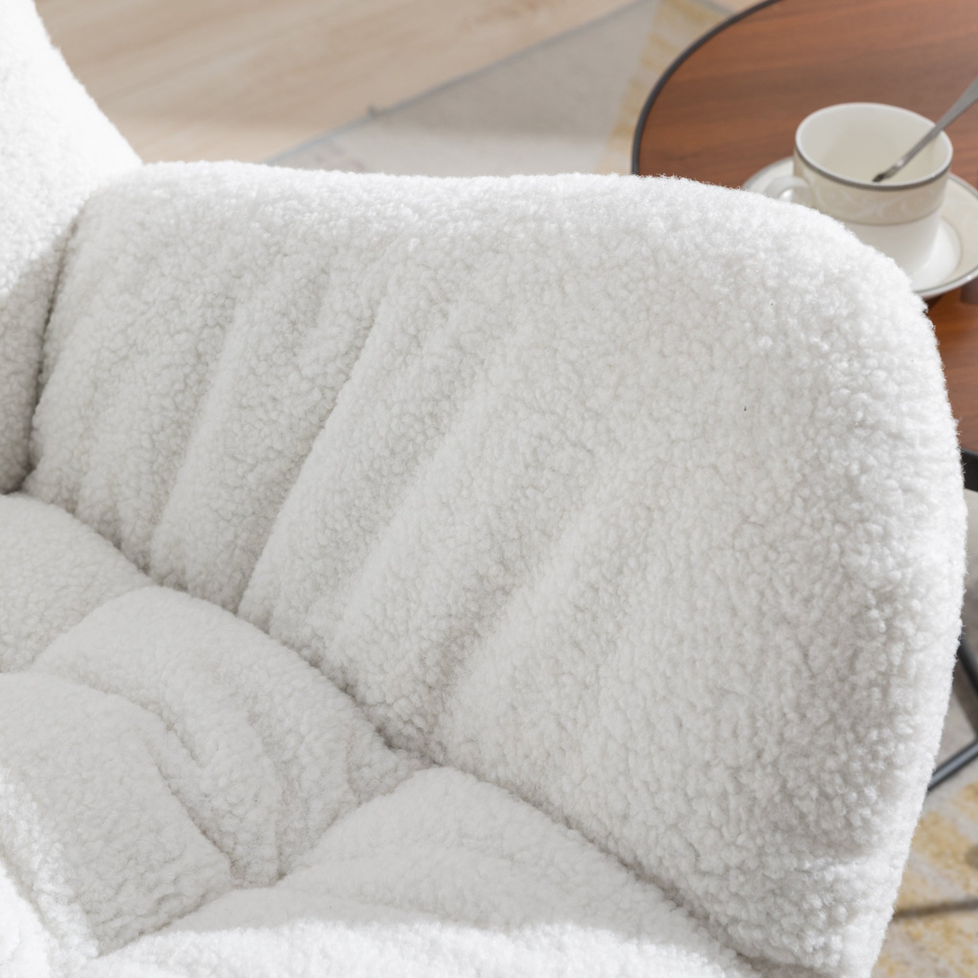 Modern Teddy Fabric Rocking Chair Accent Armchair with Wooden Legs- Ivory_8