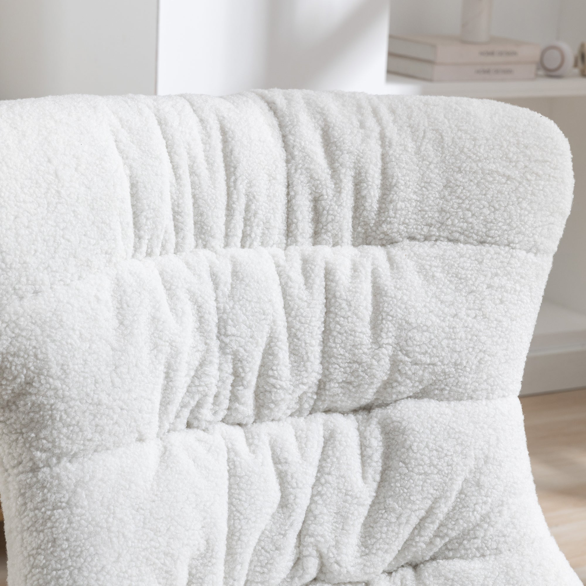 Modern Teddy Fabric Rocking Chair Accent Armchair with Wooden Legs- Ivory_11