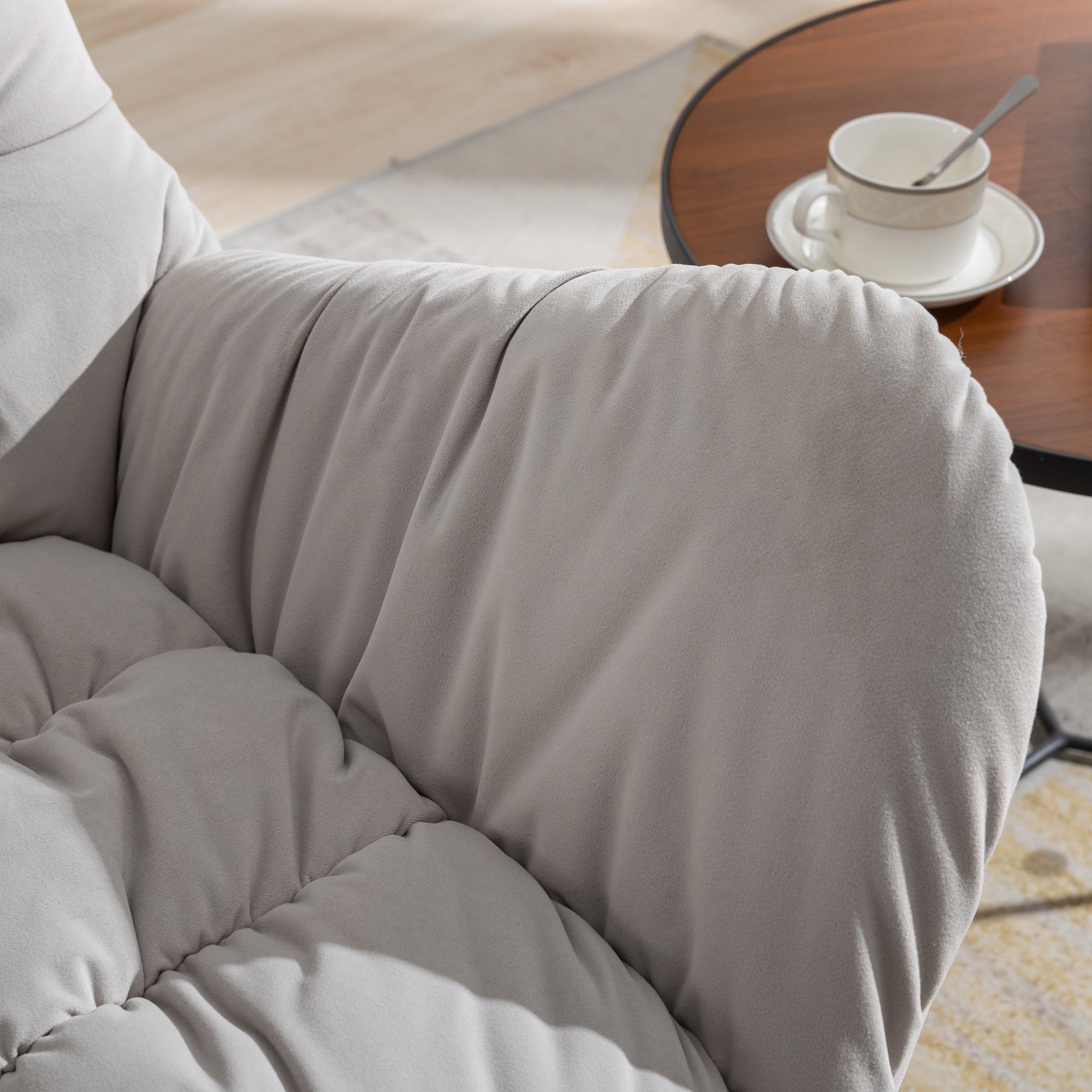 Modern Velvet Fabric Rocking Chair Accent Armchair with Wooden Legs- Gray_16