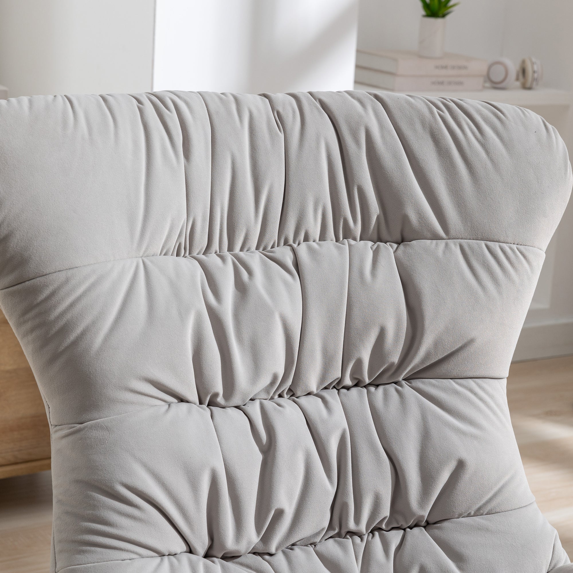 Modern Velvet Fabric Rocking Chair Accent Armchair with Wooden Legs- Gray_19