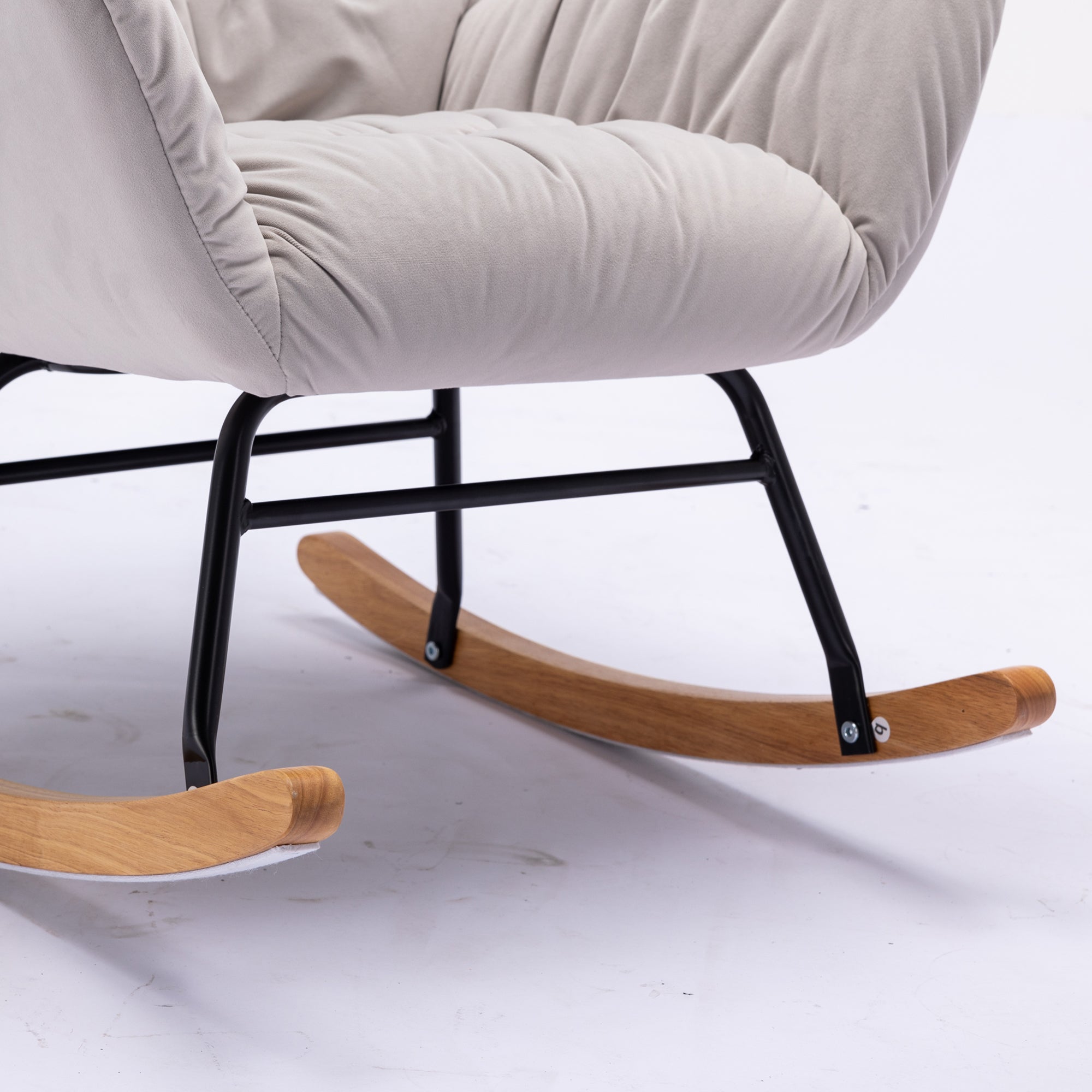 Modern Velvet Fabric Rocking Chair Accent Armchair with Wooden Legs- Gray_5