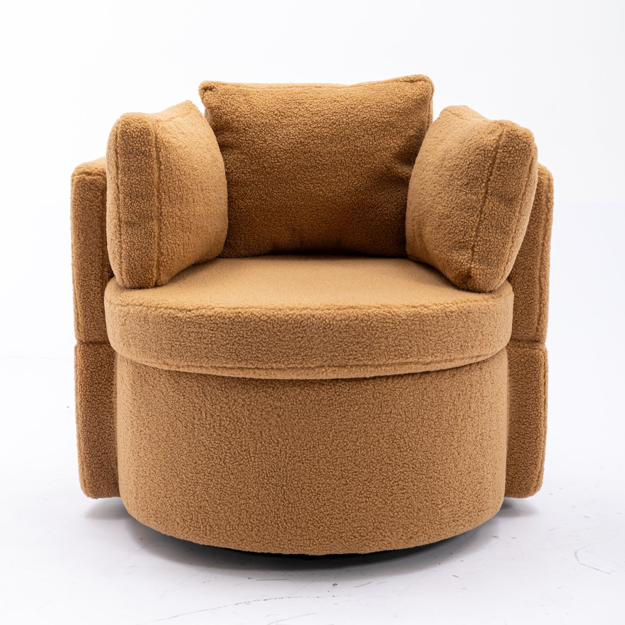 Modern Teddy Fabric Swivel and Storage Lounge Chair with Pillow Set- Brown_11