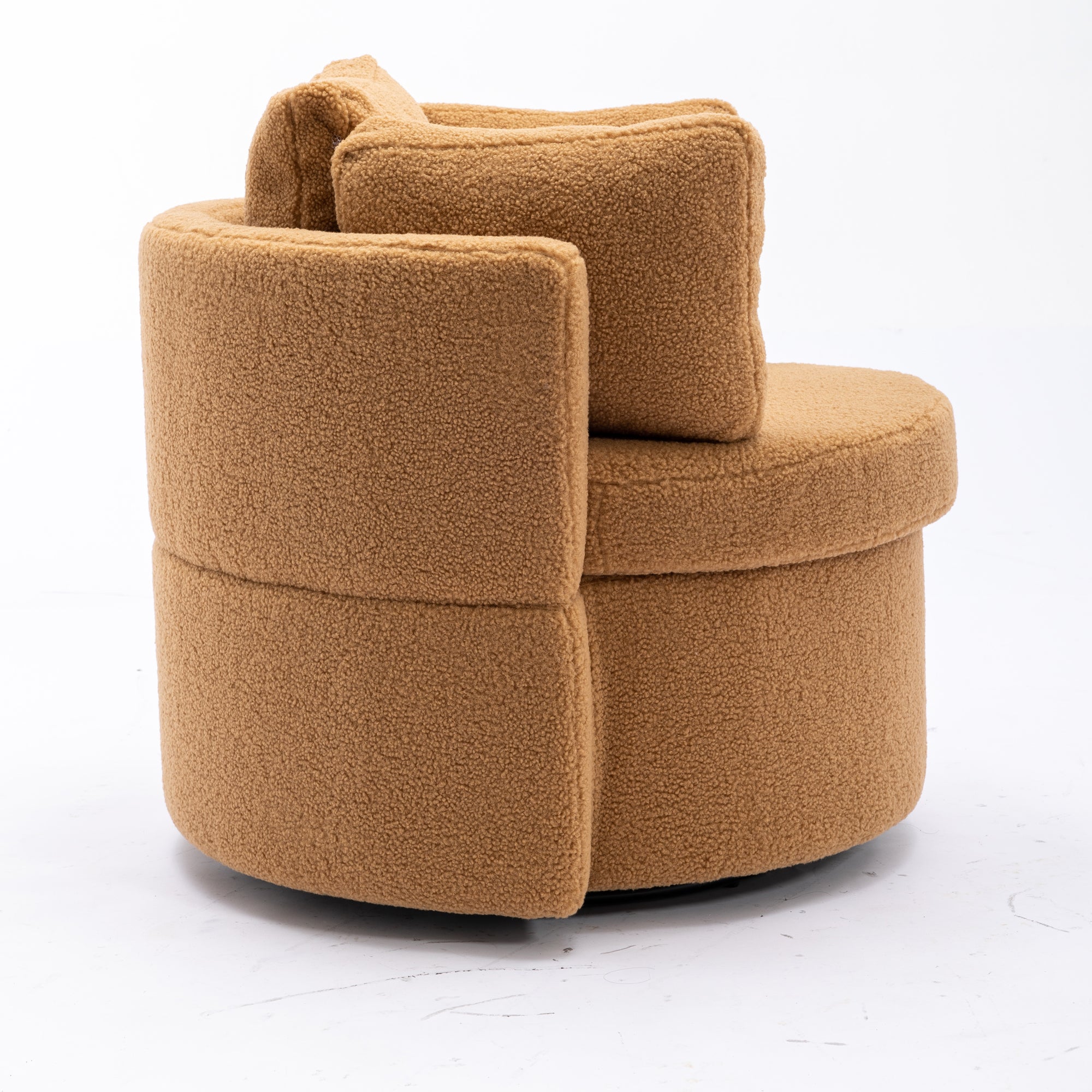 Modern Teddy Fabric Swivel and Storage Lounge Chair with Pillow Set- Brown_12