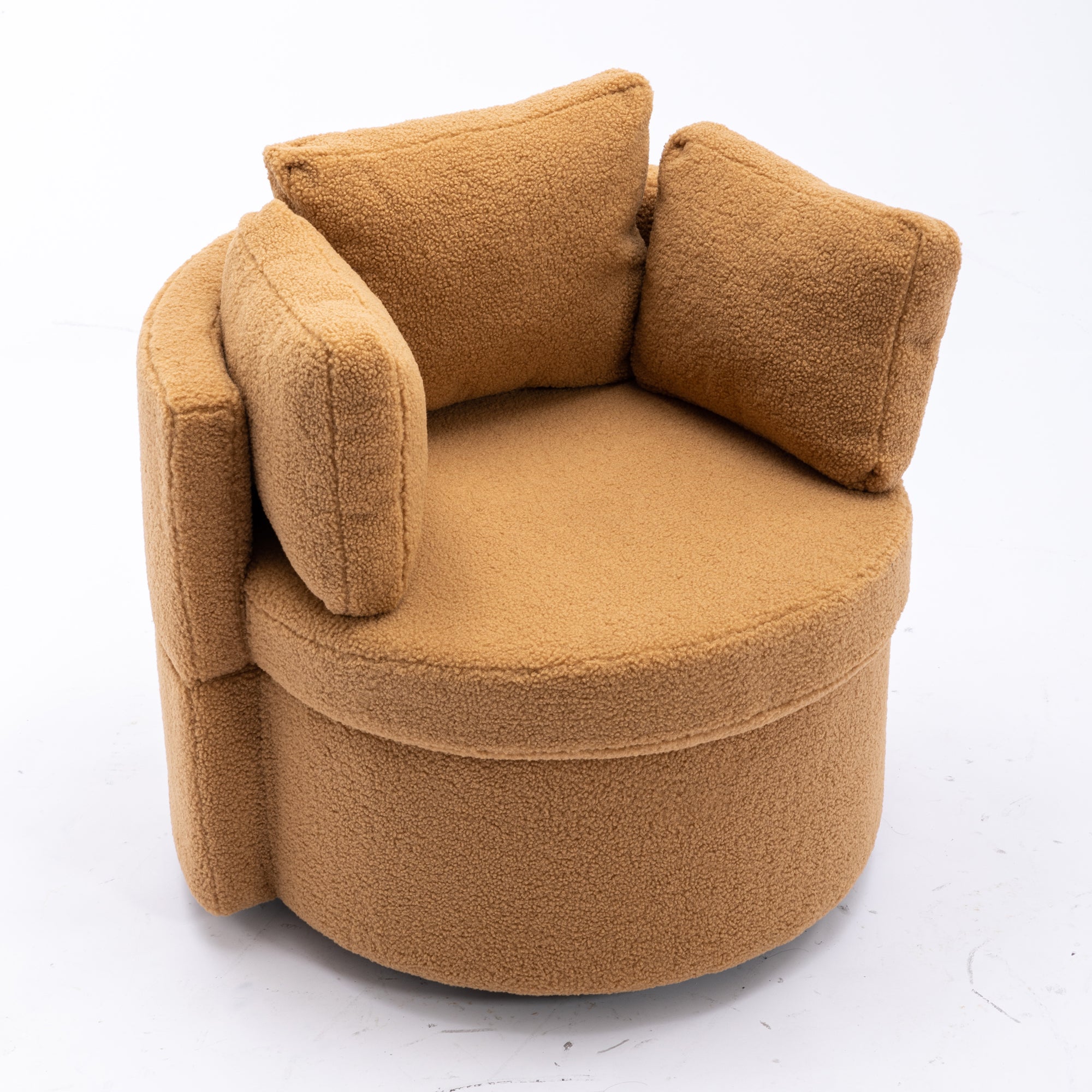 Modern Teddy Fabric Swivel and Storage Lounge Chair with Pillow Set- Brown_15