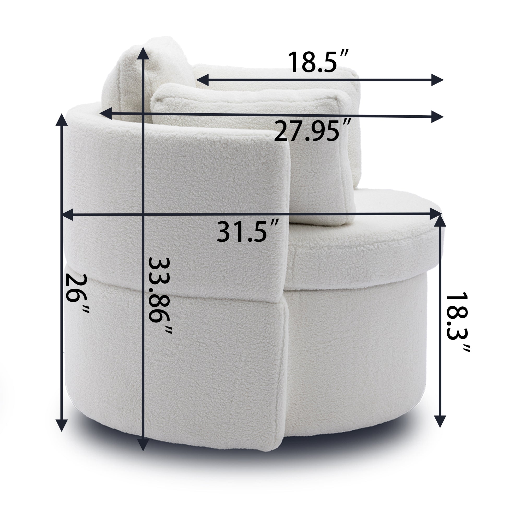 Modern Teddy Fabric Swivel and Storage Lounge Chair with Pillow Set- Brown_19