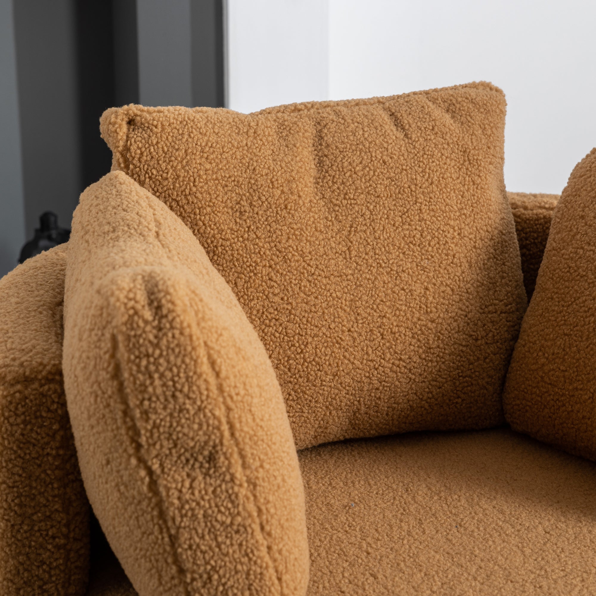 Modern Teddy Fabric Swivel and Storage Lounge Chair with Pillow Set- Brown_3