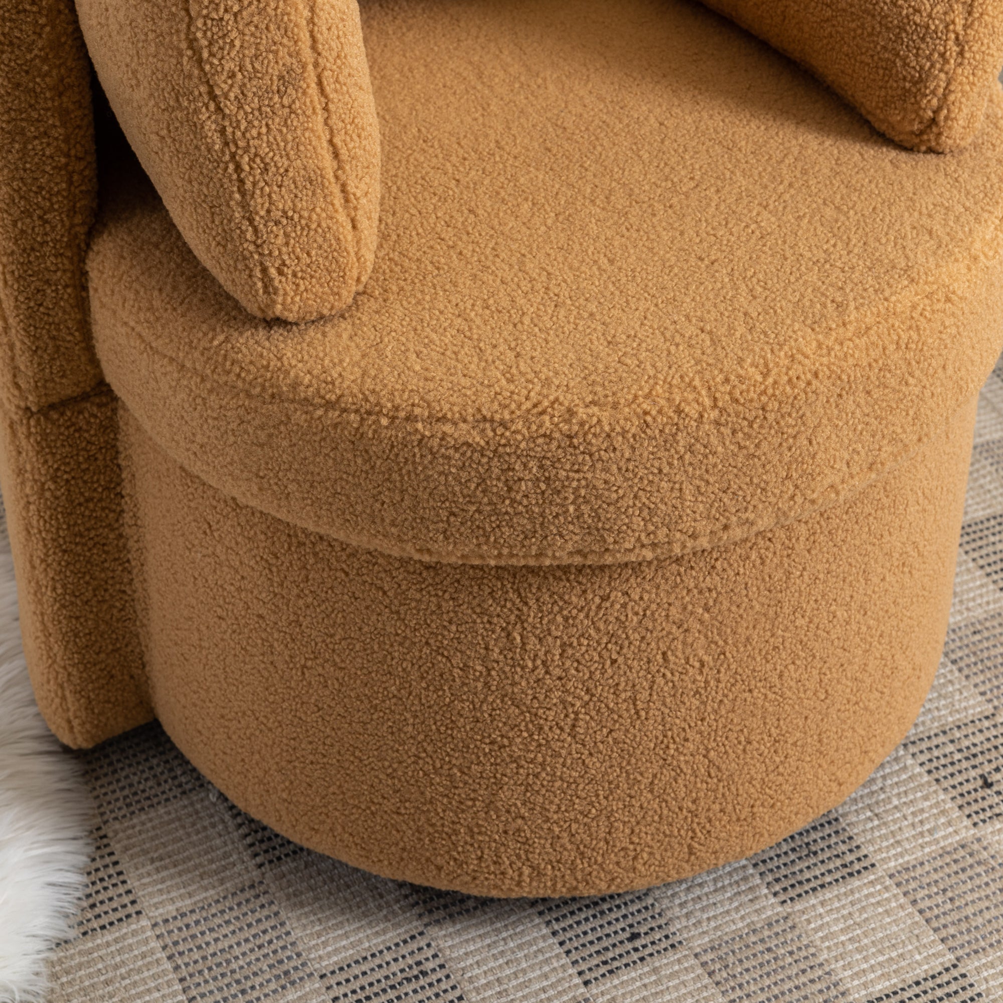 Modern Teddy Fabric Swivel and Storage Lounge Chair with Pillow Set- Brown_8
