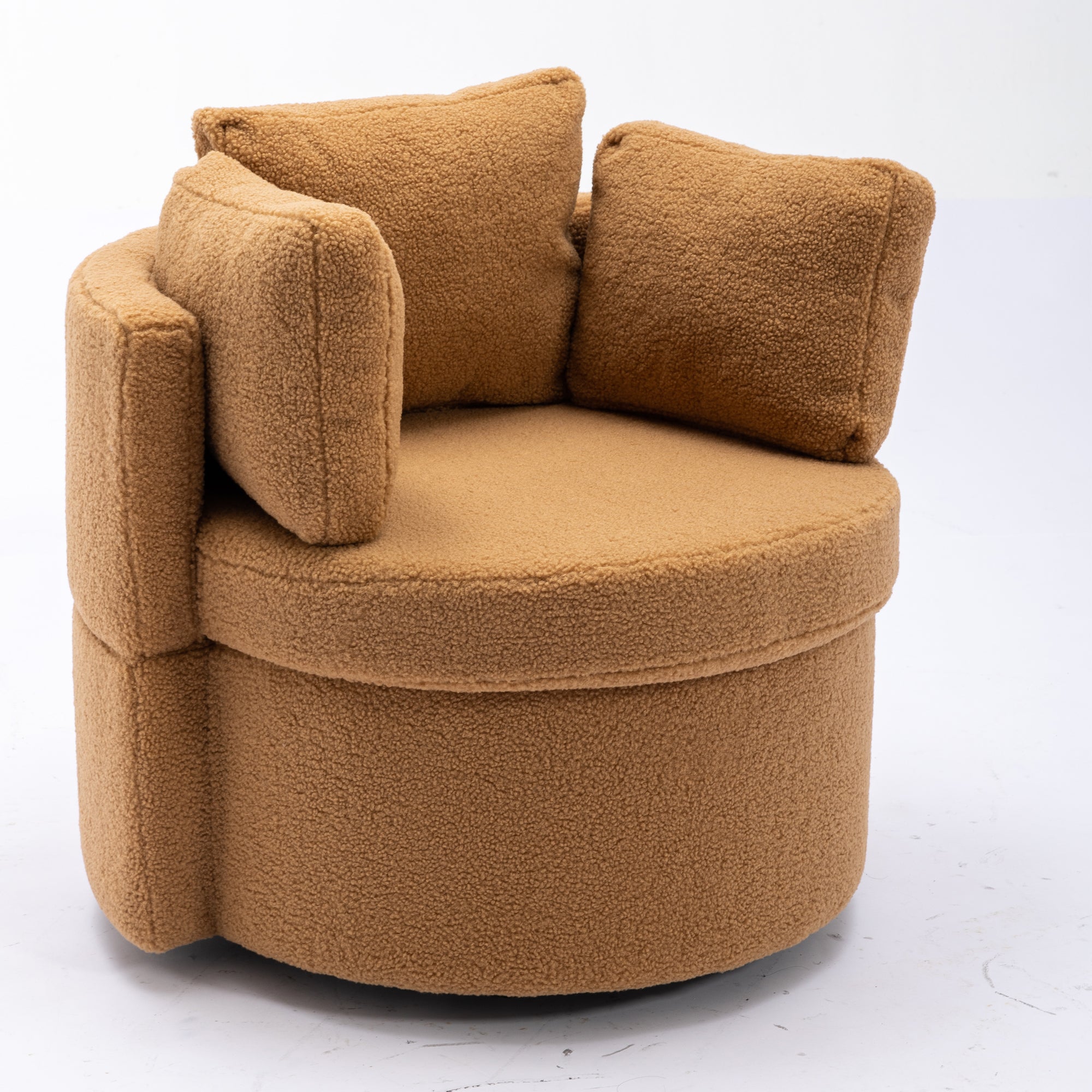 Modern Teddy Fabric Swivel and Storage Lounge Chair with Pillow Set- Brown_10
