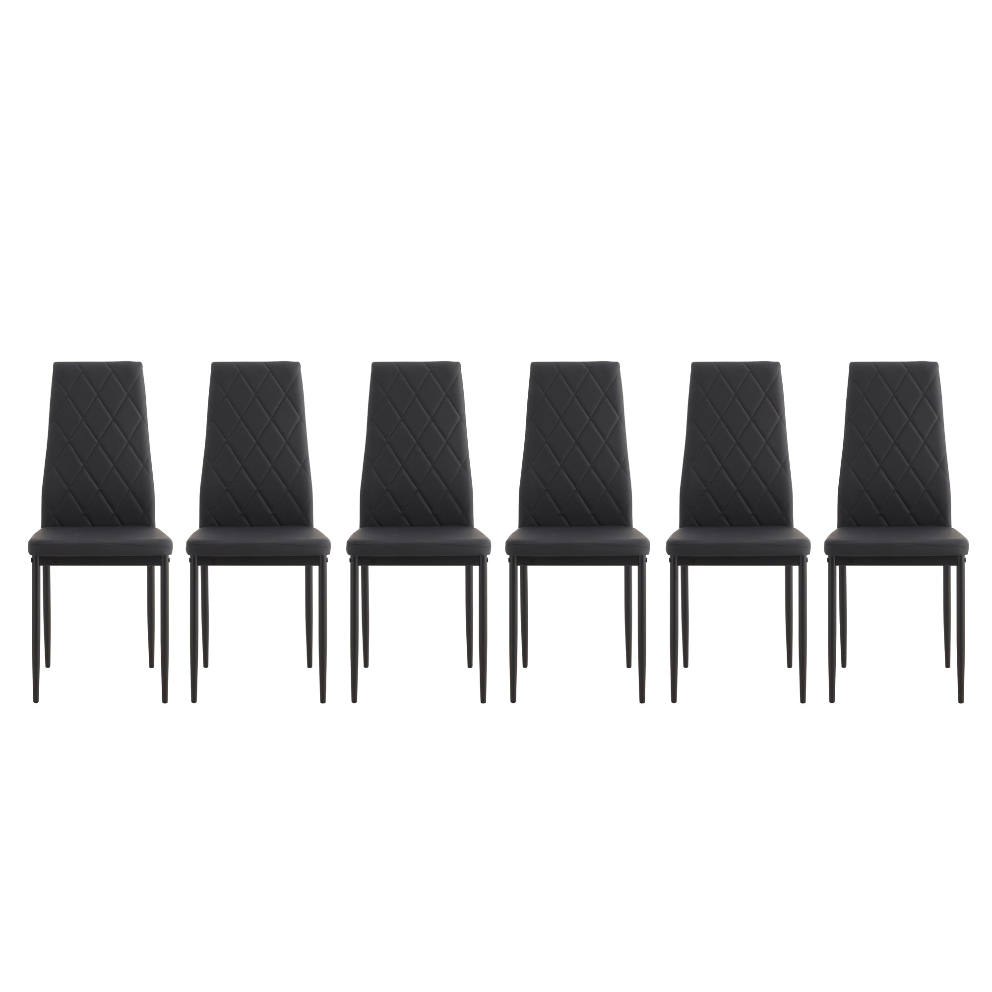 Set of 7 6 Seater Tempered Glass Dining Table and Faux Leather Chair Set- Black_18