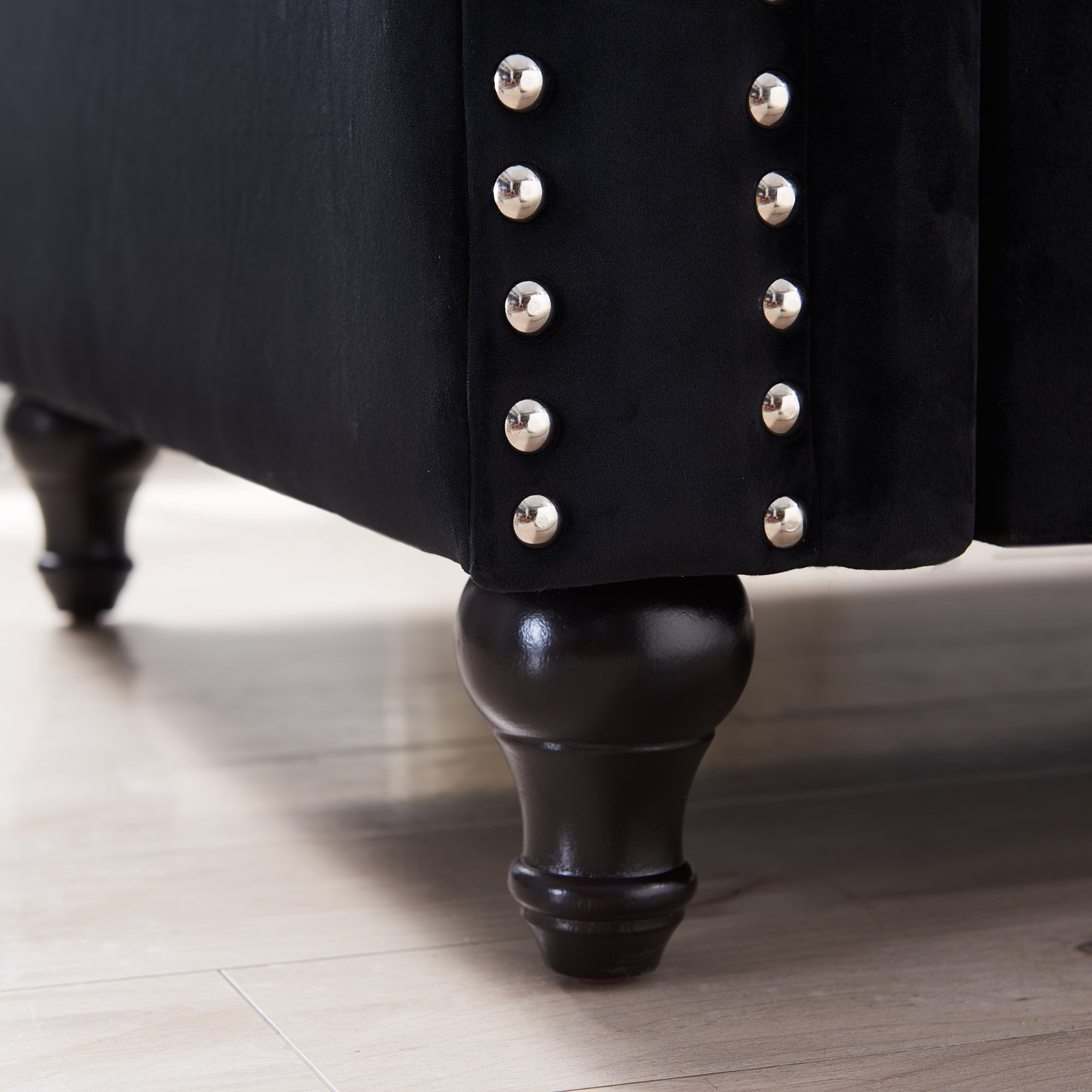 Contemporary Style Sofa Chair with Button and Copper Nail Details with Pillow- Black_3