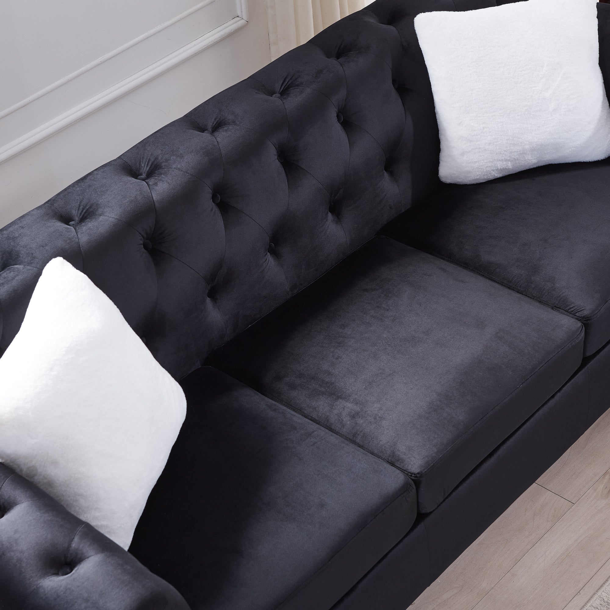 Contemporary Style Sofa Chair with Button and Copper Nail Details with Pillow- Black_4