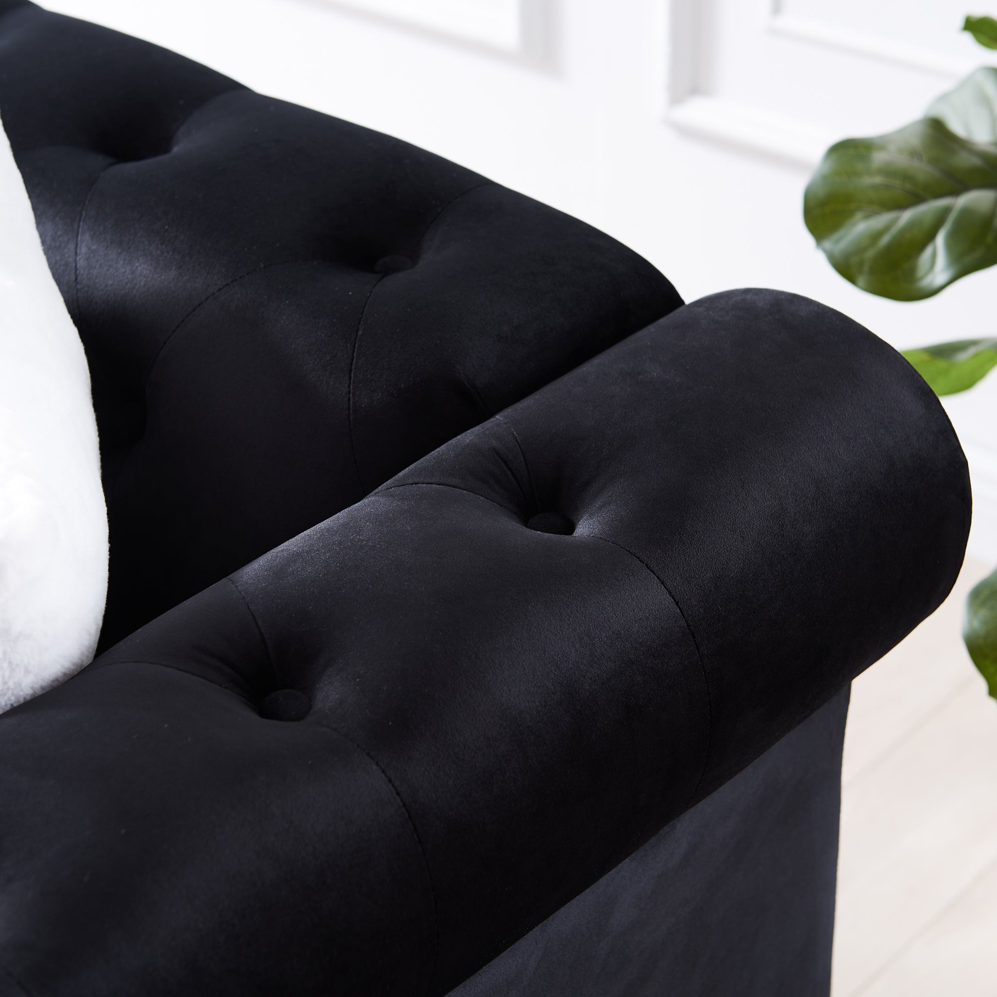 Contemporary Style Sofa Chair with Button and Copper Nail Details with Pillow- Black_6