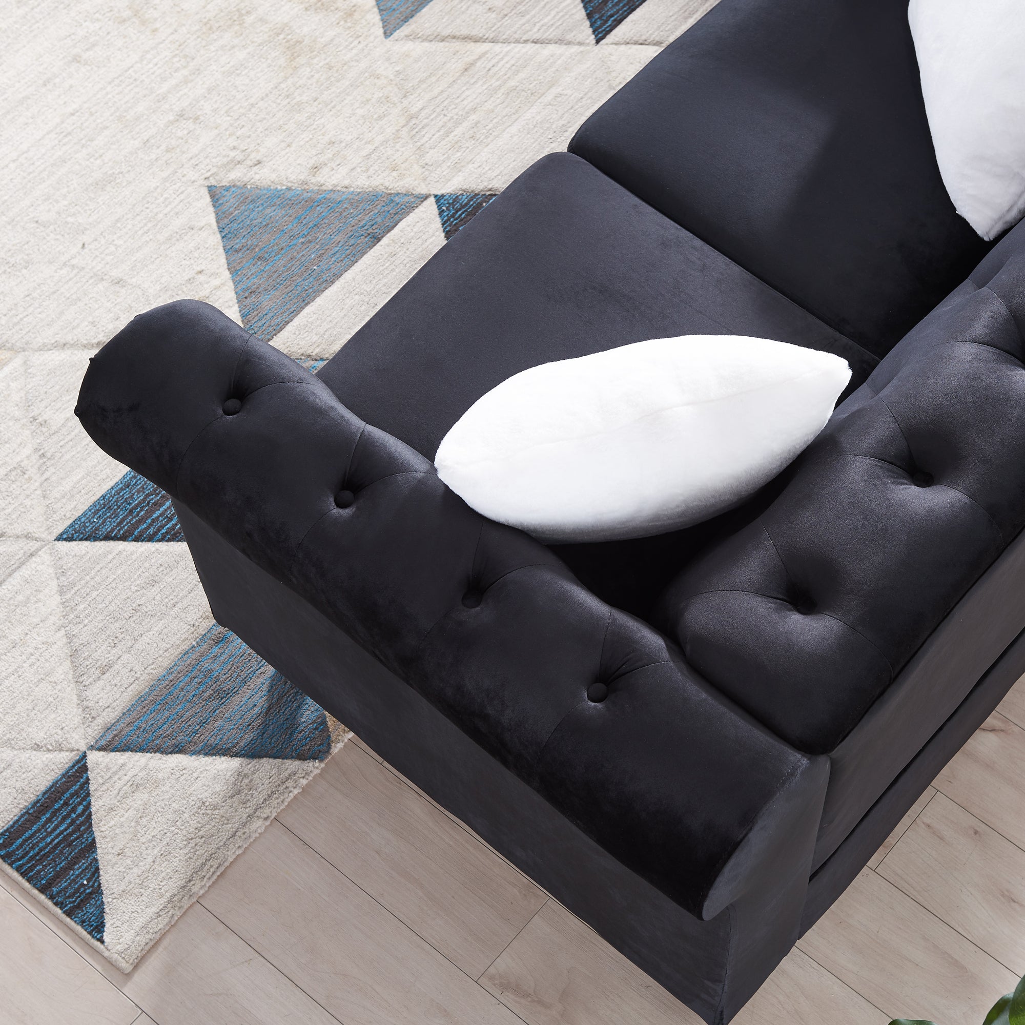 Contemporary Style Sofa Chair with Button and Copper Nail Details with Pillow- Black_8