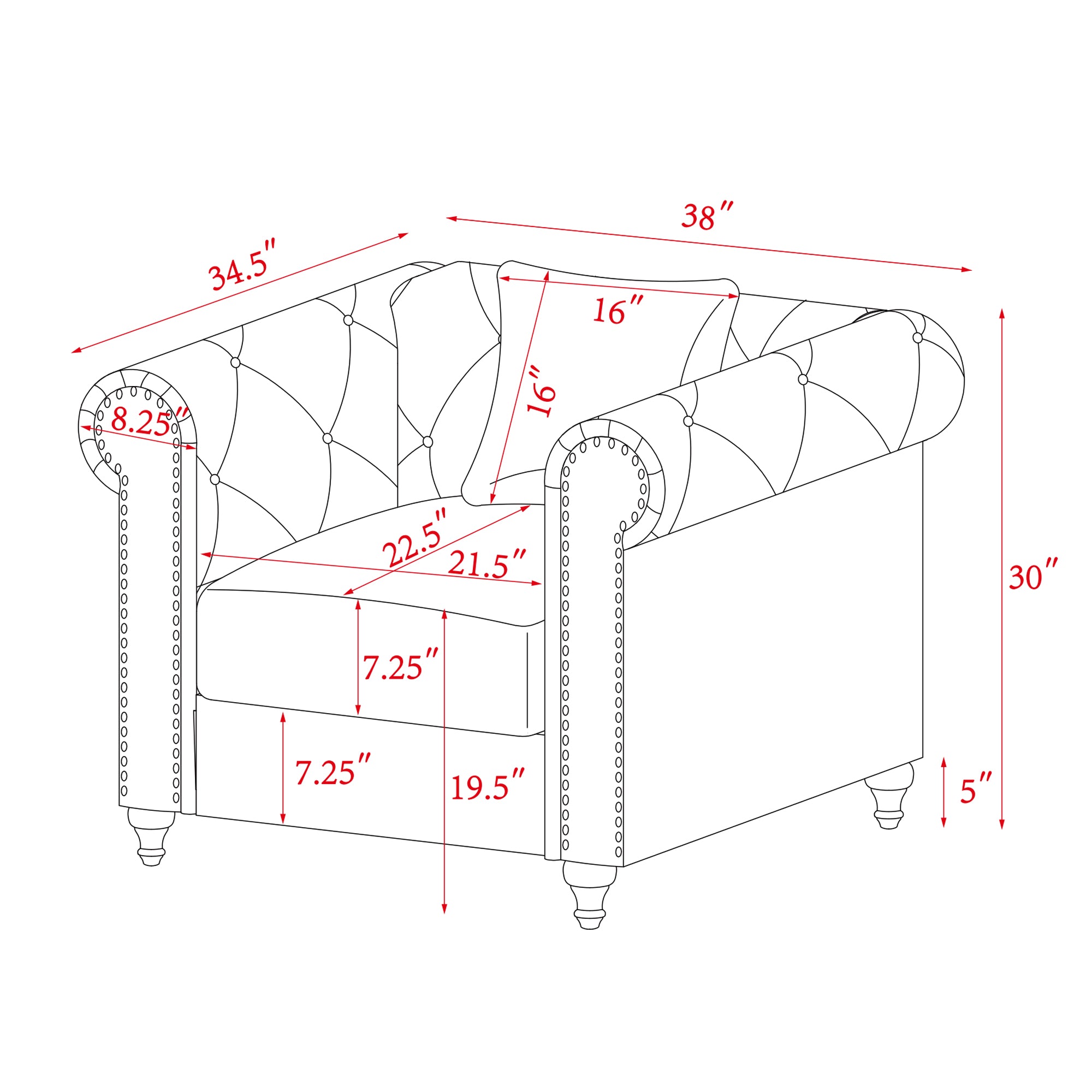 Contemporary Style Sofa Chair with Button and Copper Nail Details with Pillow- Black_9