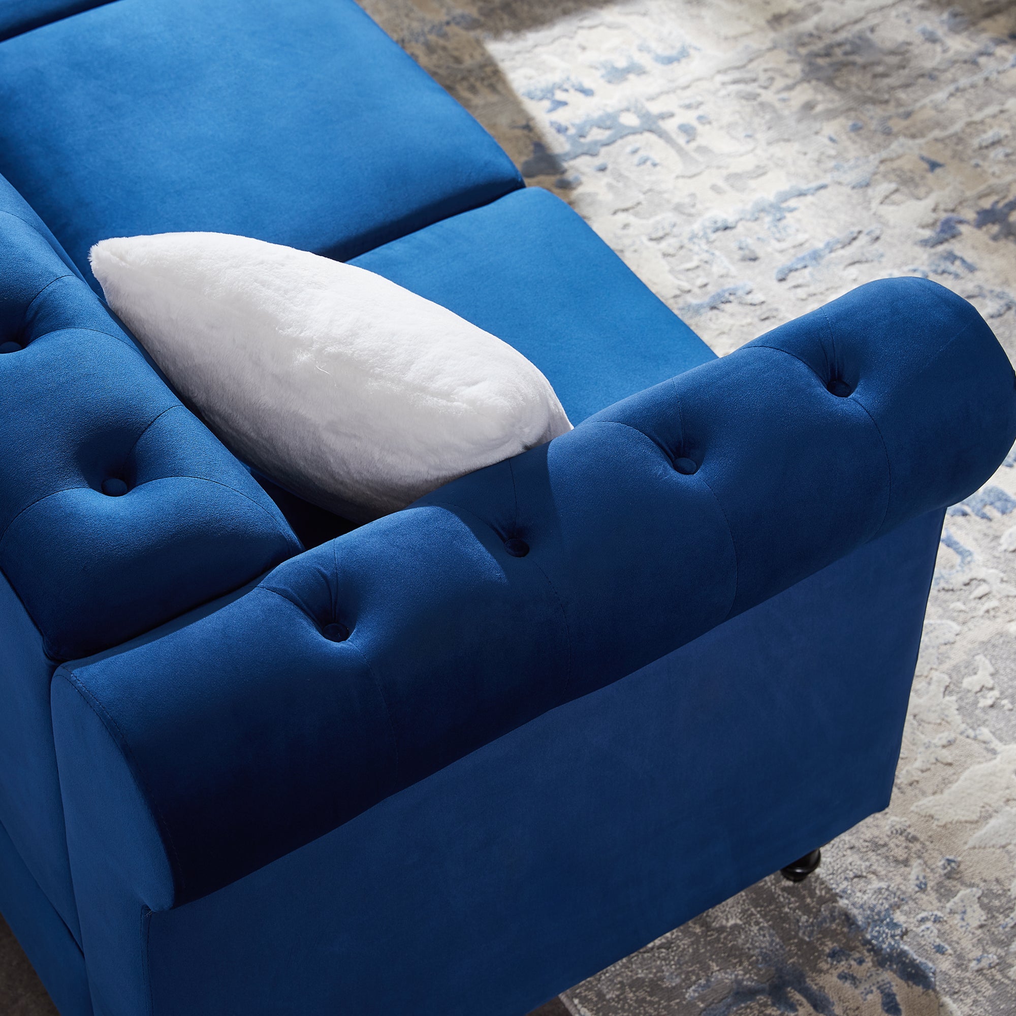 Contemporary Style Sofa Chair with Button and Copper Nail Details with Pillow- Blue_4