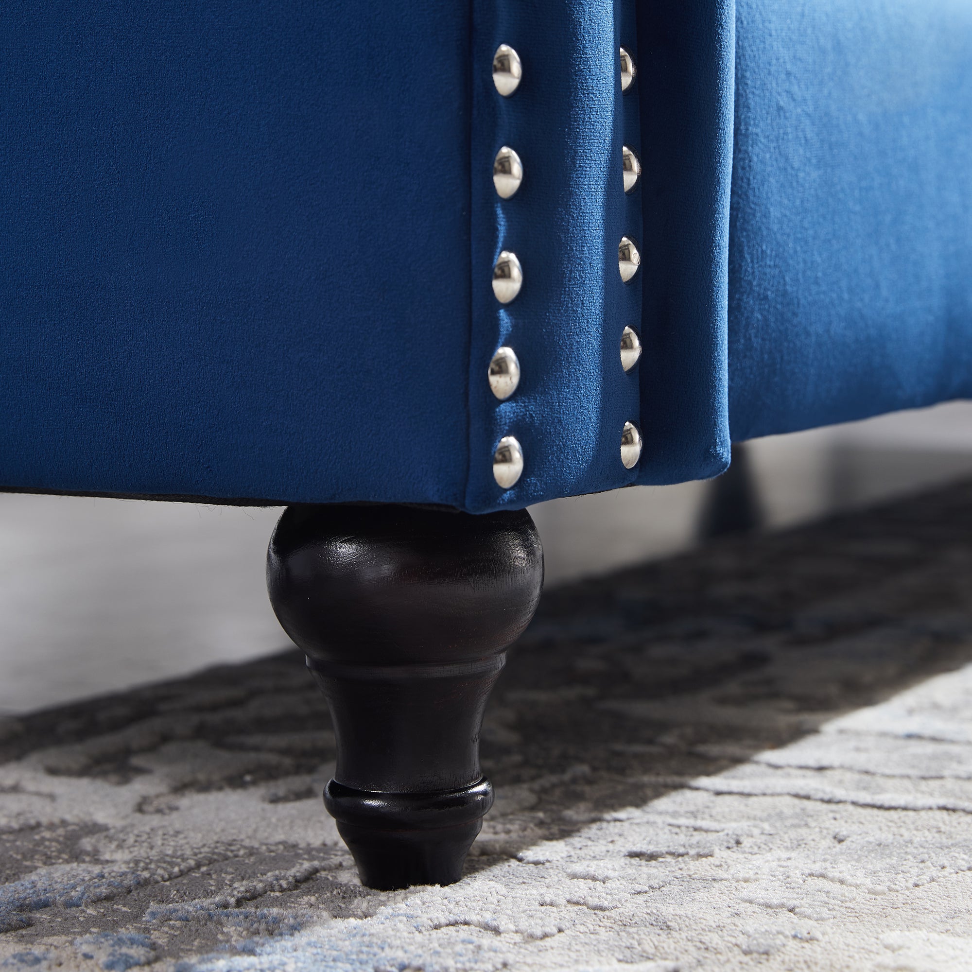 Contemporary Style Sofa Chair with Button and Copper Nail Details with Pillow- Blue_8