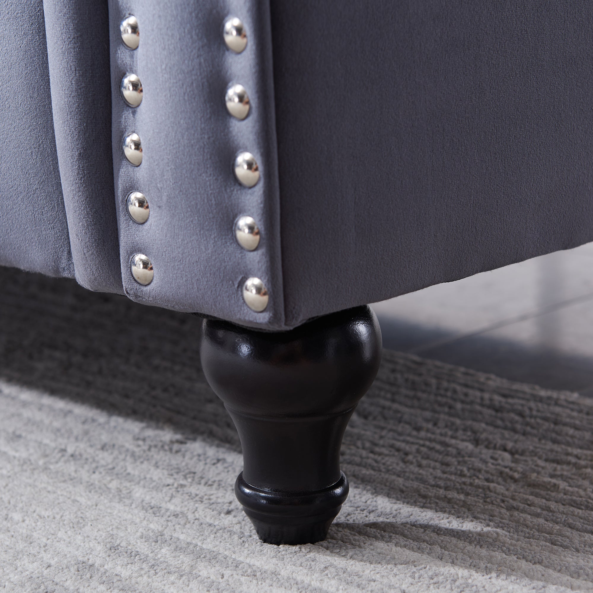 Contemporary Style Sofa Chair with Button and Copper Nail Details with Pillow- Grey_5