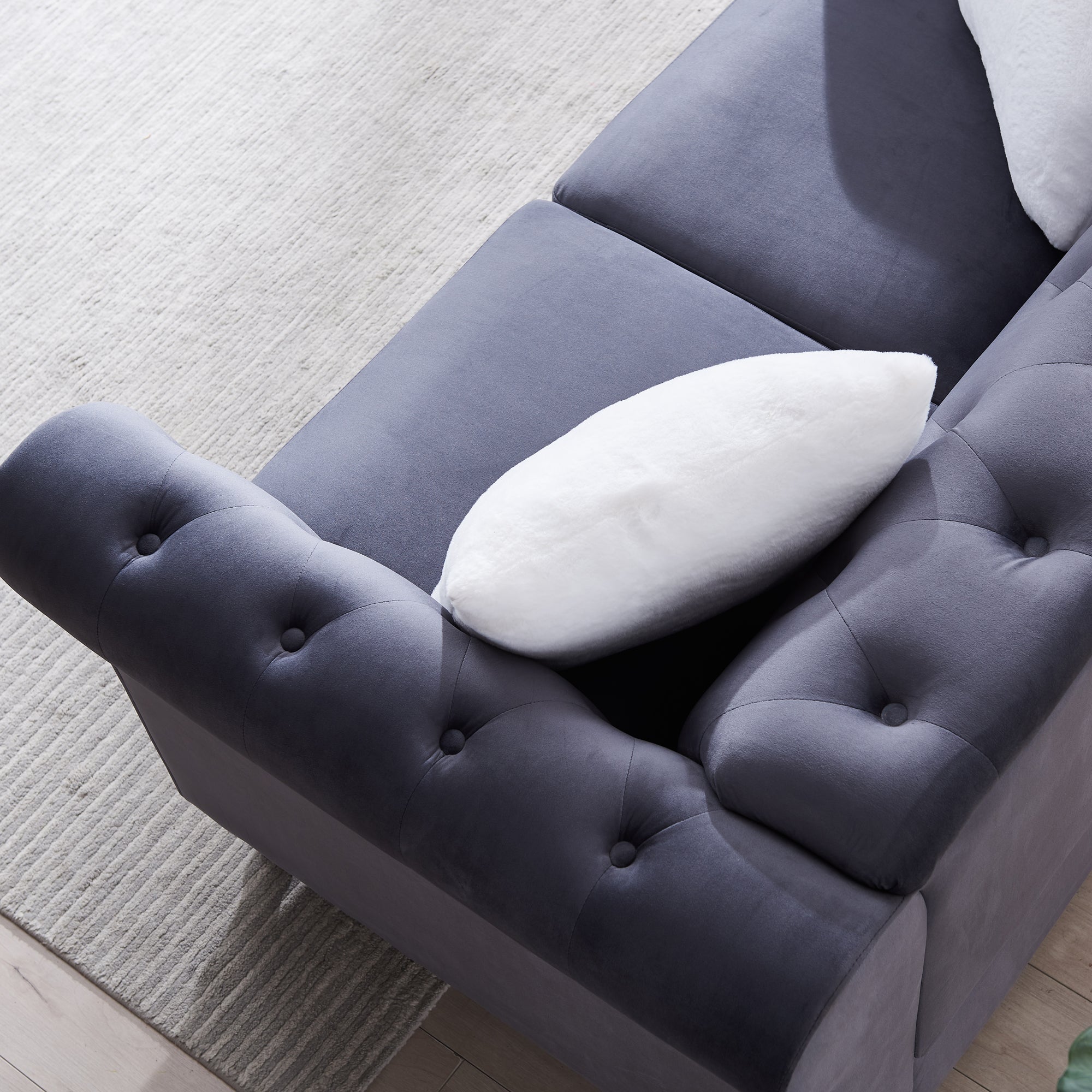 Contemporary Style Sofa Chair with Button and Copper Nail Details with Pillow- Grey_6