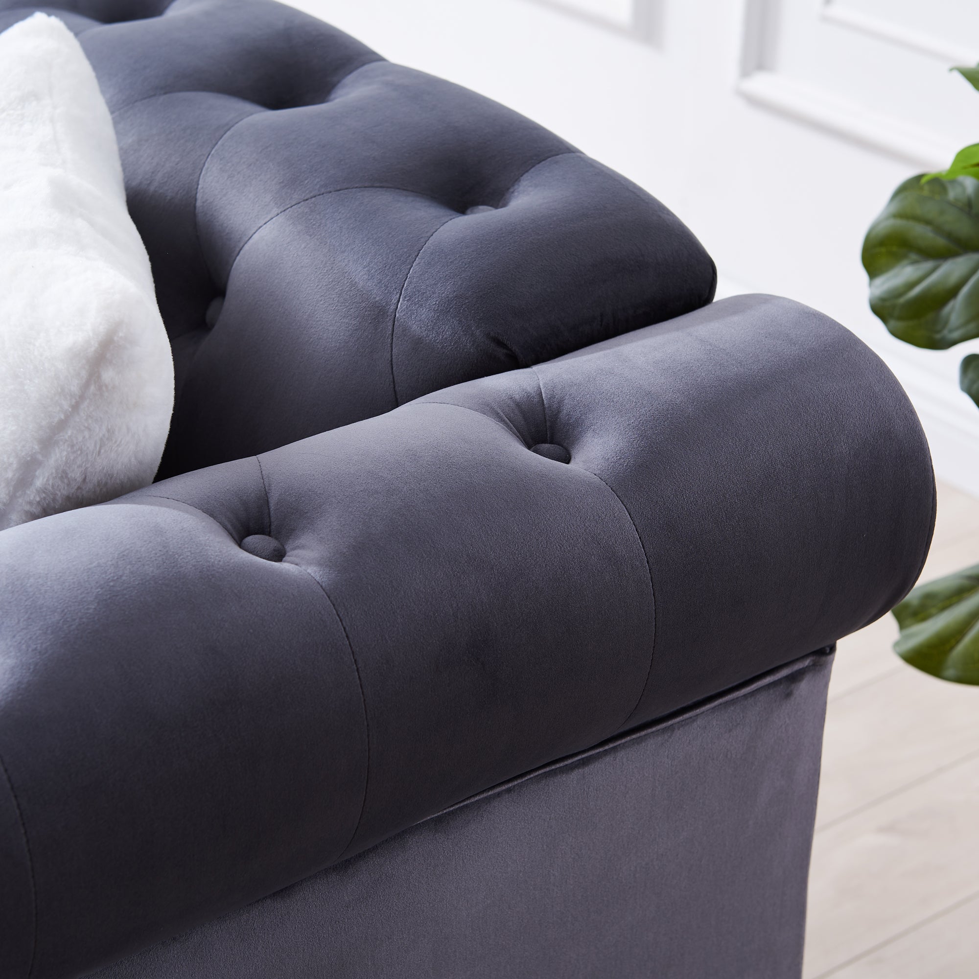 Contemporary Style Sofa Chair with Button and Copper Nail Details with Pillow- Grey_10