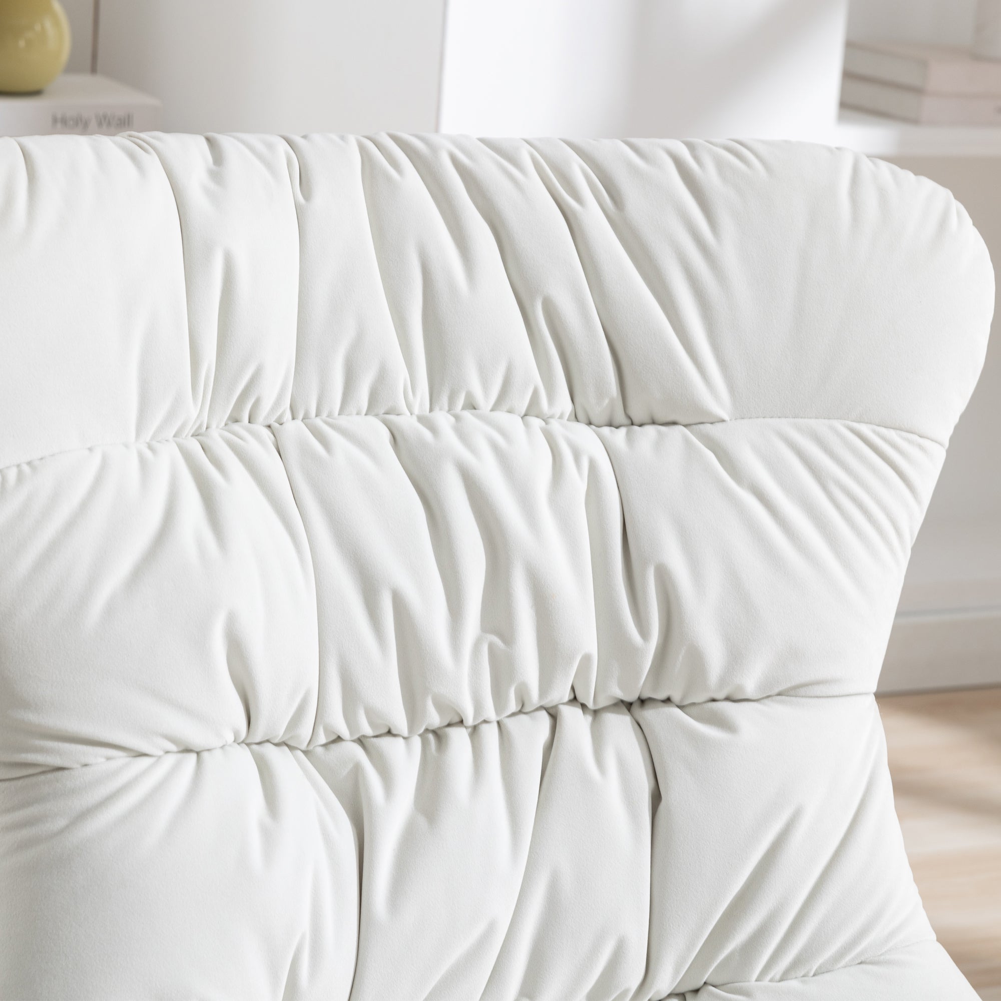 Modern Velvet Fabric Rocking Chair Accent Armchair with Wooden Legs- Ivory_18