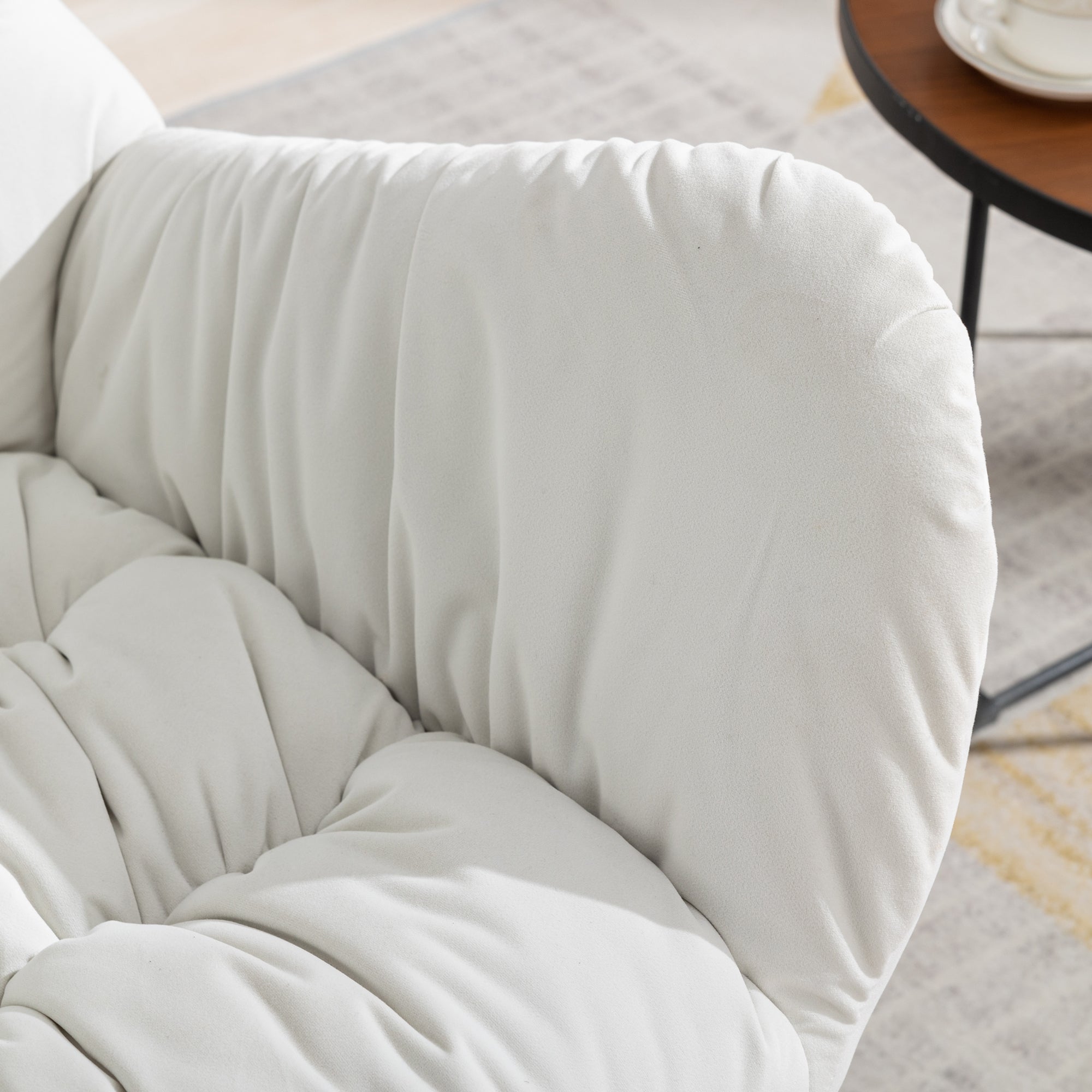 Modern Velvet Fabric Rocking Chair Accent Armchair with Wooden Legs- Ivory_4